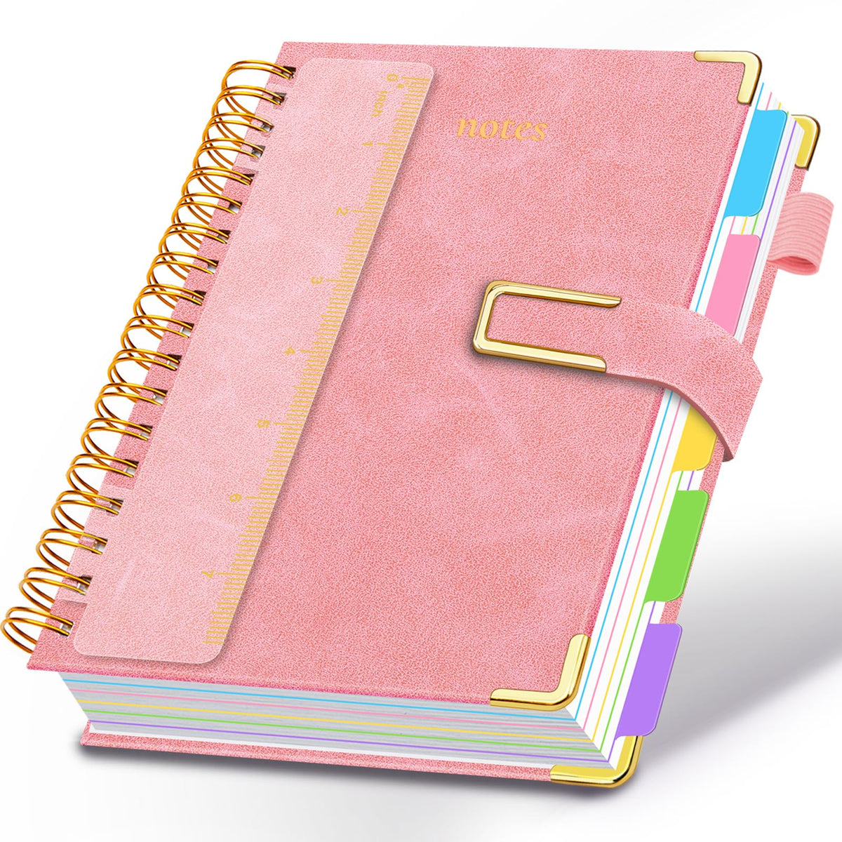 Hardcover Spiral Notebook College Ruled, 6.2"x 8.2" Leather Journal Notebook with Magnetic Closure, 300 Pages 5 Subject Notebook with Dividers Tabs Journal for Women Men, Work, School(Sage Green)