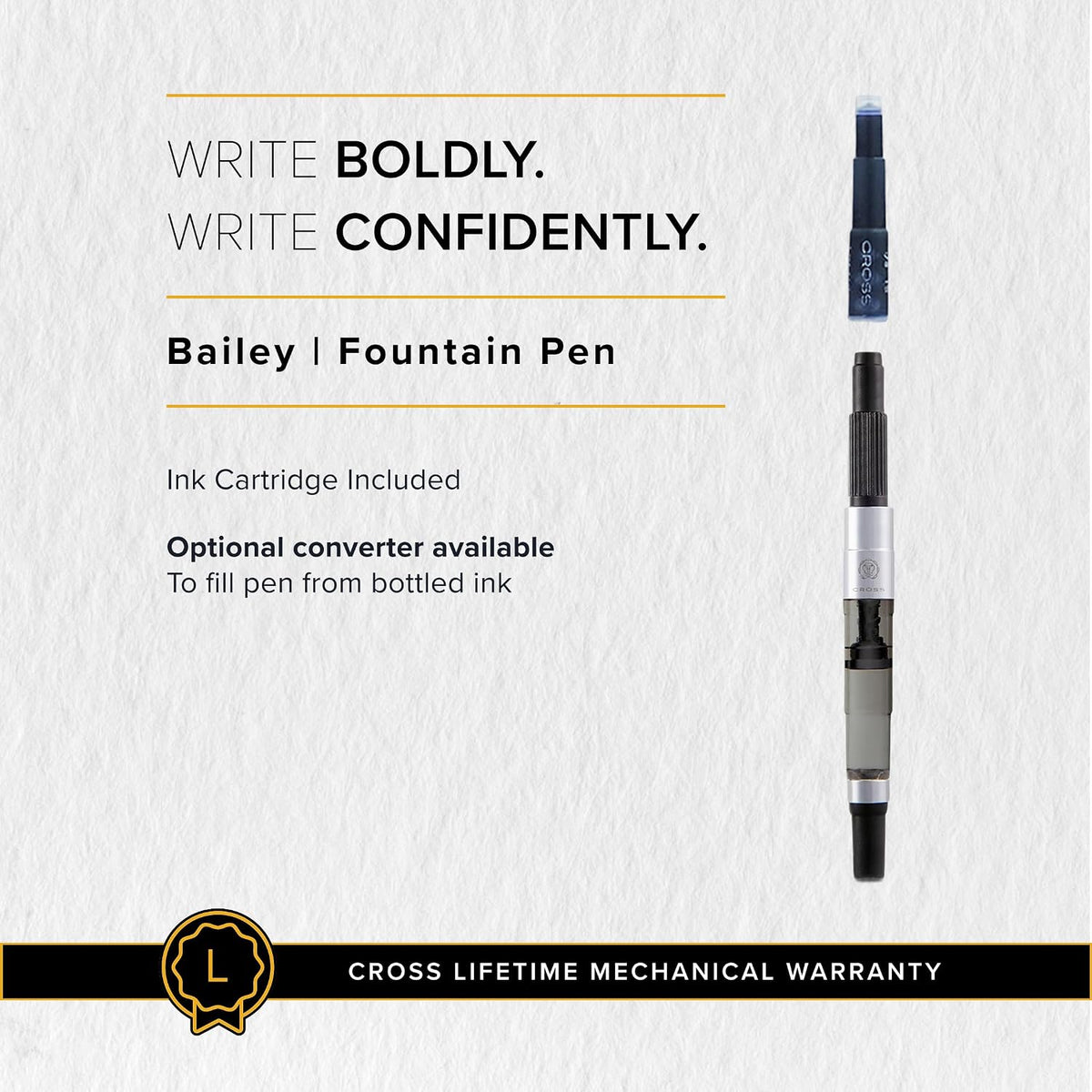 Cross Bailey Matte Black Lacquer Fine Nib Fountain Pen, Black Ink