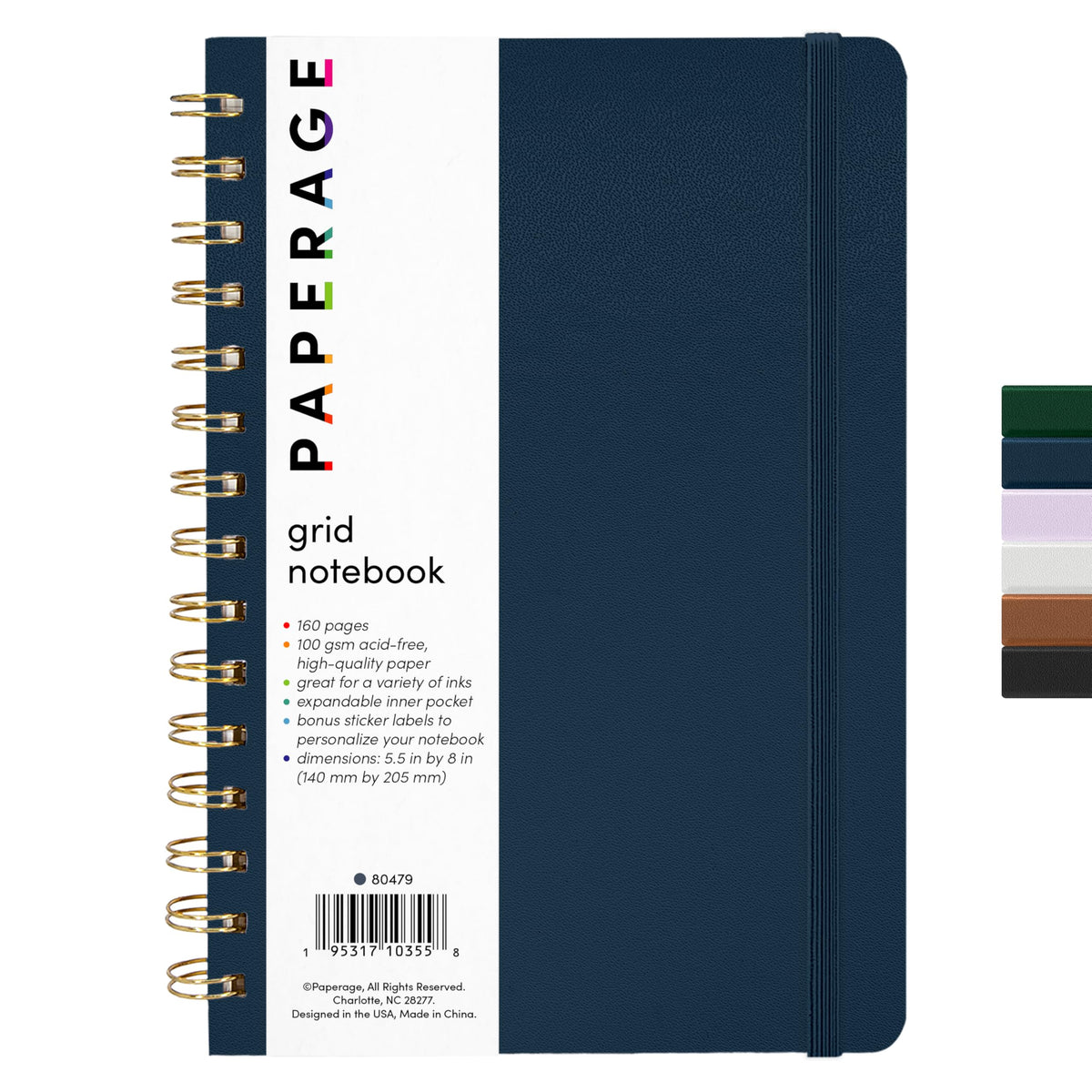 PAPERAGE Lined Spiral Journal Notebook, (Burgundy, Navy, Olive Green), 3 Pack, 160 Pages, Medium 5.5 inches x 8 inches - 100 GSM Thick Paper, Hardcover, Double-Wire Spiral Journal & Notebook