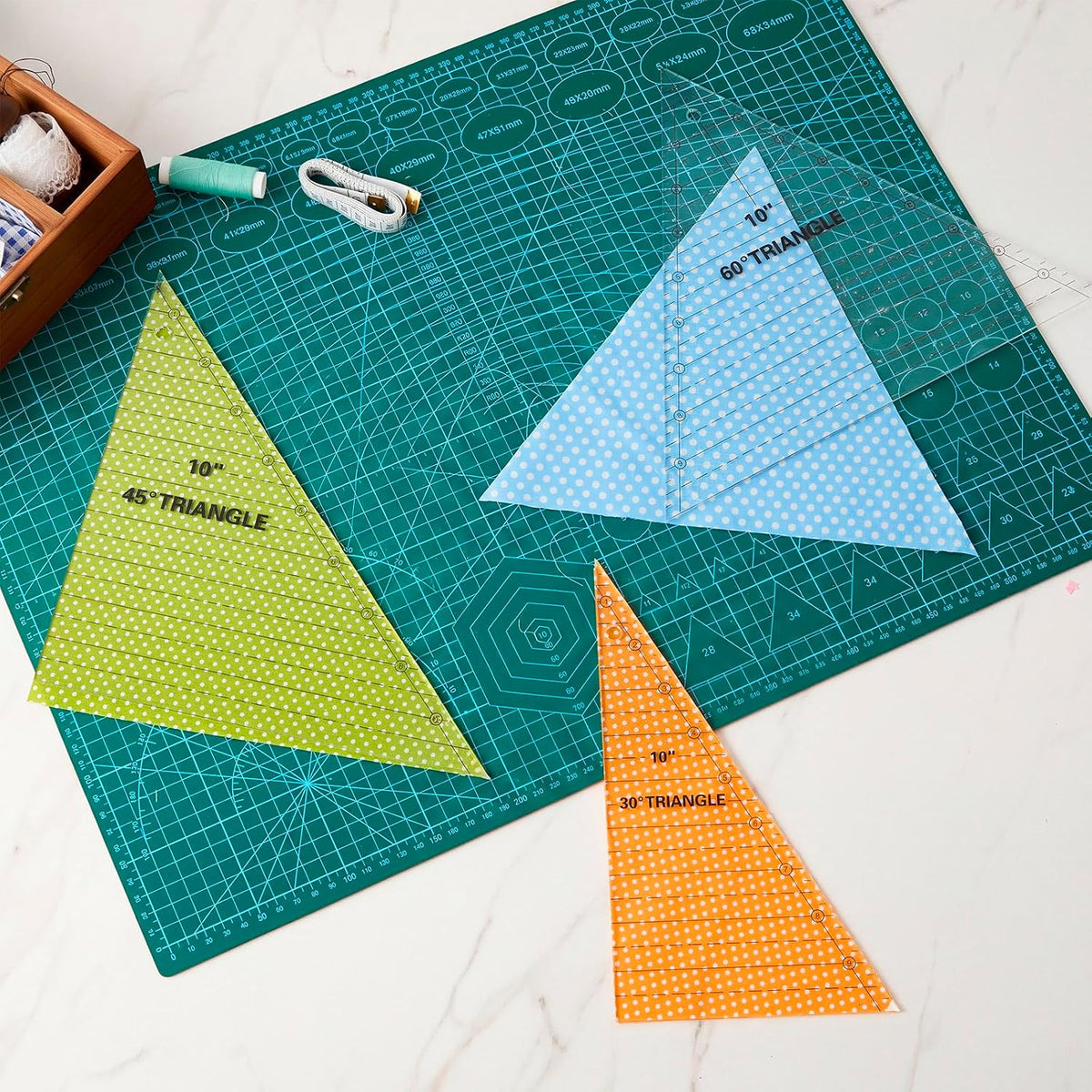 Kigley 3 Pcs 30 45 60 Degree Triangle Ruler for Quilting 10 Inch Acrylic Template Rulers Quilting Sewing Layer Cake Patchwork Supplies for Cutting Pattern DIY Craft(Clear)