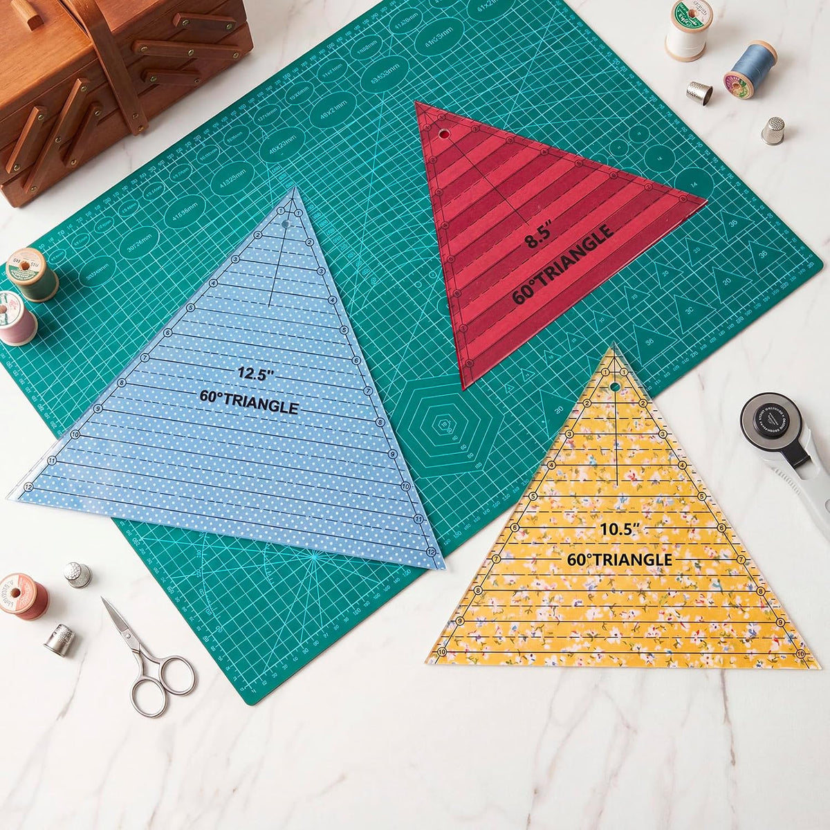 Kigley 3 Pcs 60 Degree Triangle Ruler for Quilting Acrylic Template Rulers Quilting Sewing Layer Cake Patchwork Supplies for Cutting Pattern DIY Craft (Clear,8.5,10.5,12.5 Inch)
