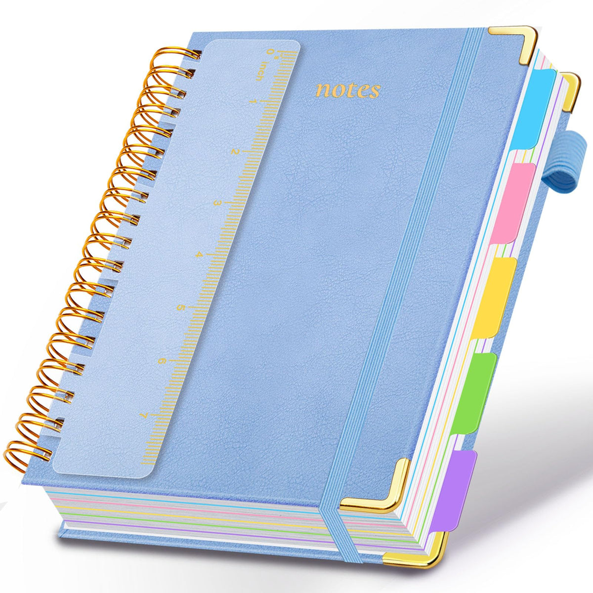 Hardcover Spiral Notebook 8"x10" Journal Notebook with Tabs and Removable Dividers 300 Pages 5 Subject Notebook College Ruled, Faux Leather Spiral Bound Notebook for Women School Work (Purple)