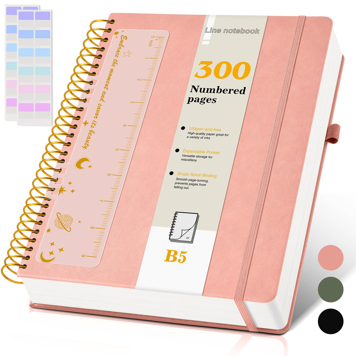 A4 Spiral Notebook Journal 8.5” x 11”, 256 Numbered Pages Hardcover Leather Journals for Women Men, Large Lined College Ruled Notebooks, 100GSM Thick Paper, Spiral Bound Journal for Work School, Green