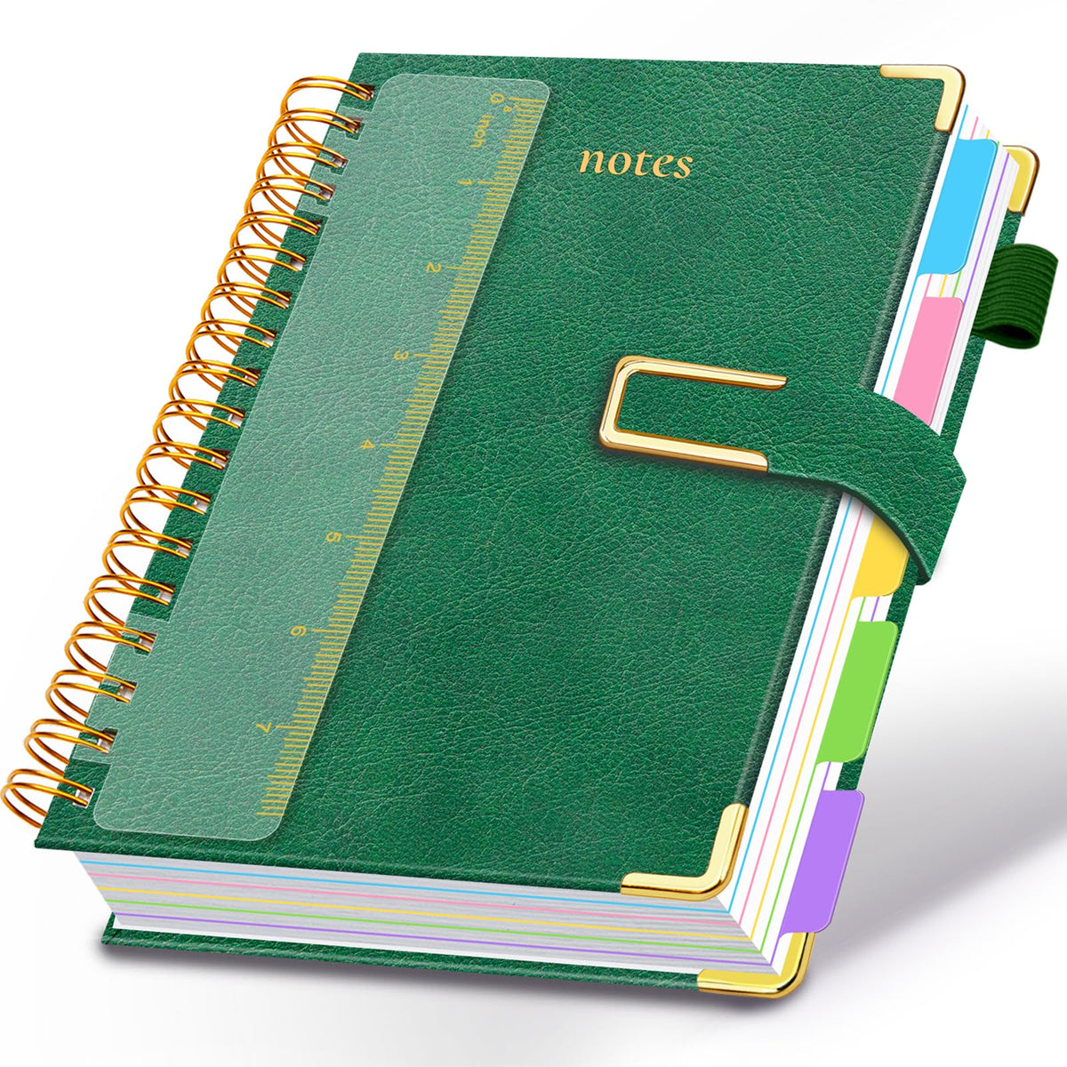 Hardcover Spiral Notebook College Ruled, 6.2"x 8.2" Leather Journal Notebook with Magnetic Closure, 300 Pages 5 Subject Notebook with Dividers Tabs Journal for Women Men, Work, School(Sage Green)
