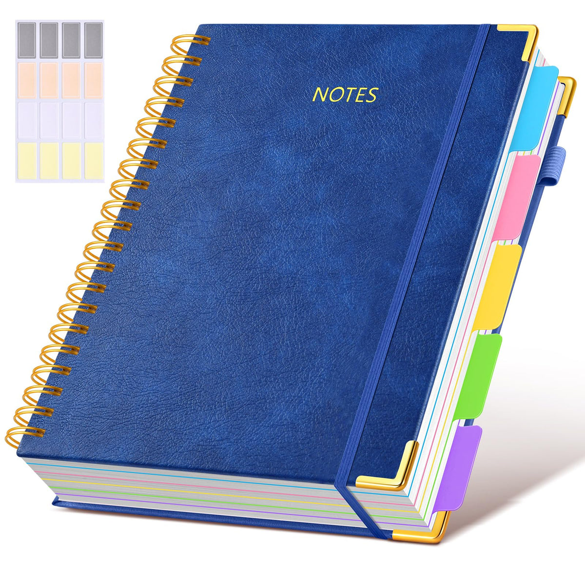 Hardcover Spiral Notebook journal with Removable Dividers Tabs, 300 Pages Leather 5 Subject Notebook College Ruled, 8"x10" Large B5 Notebooks for Work School Note taking, Lined Journal for Women,Green