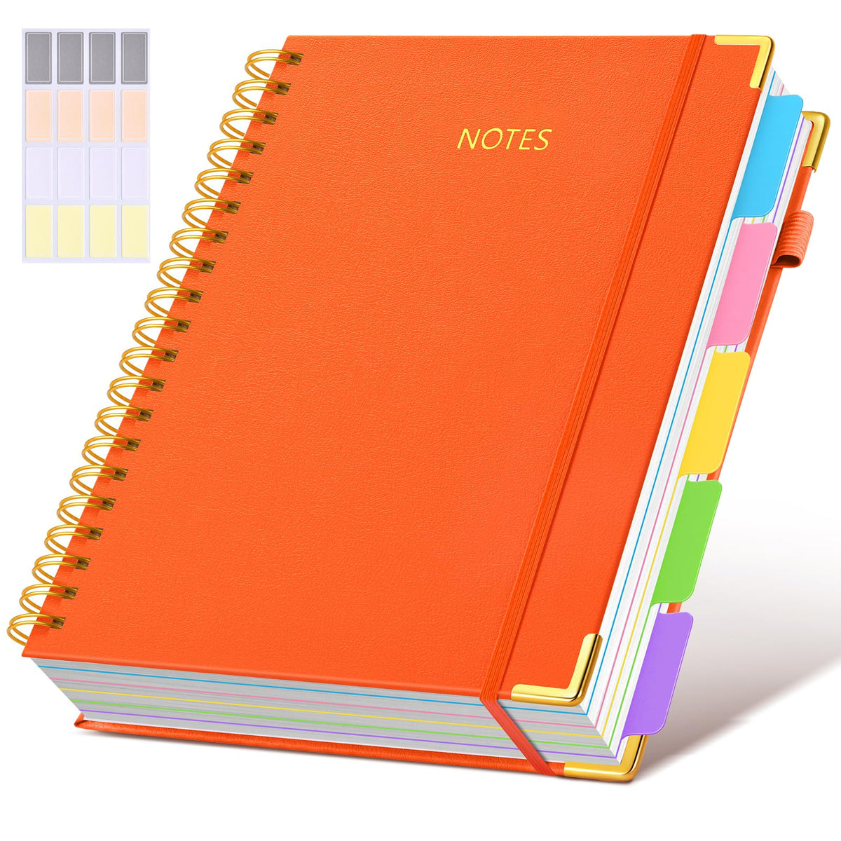 Hardcover Spiral Notebook journal with Removable Dividers Tabs, 300 Pages Leather 5 Subject Notebook College Ruled, 8"x10" Large B5 Notebooks for Work School Note taking, Lined Journal for Women,Green