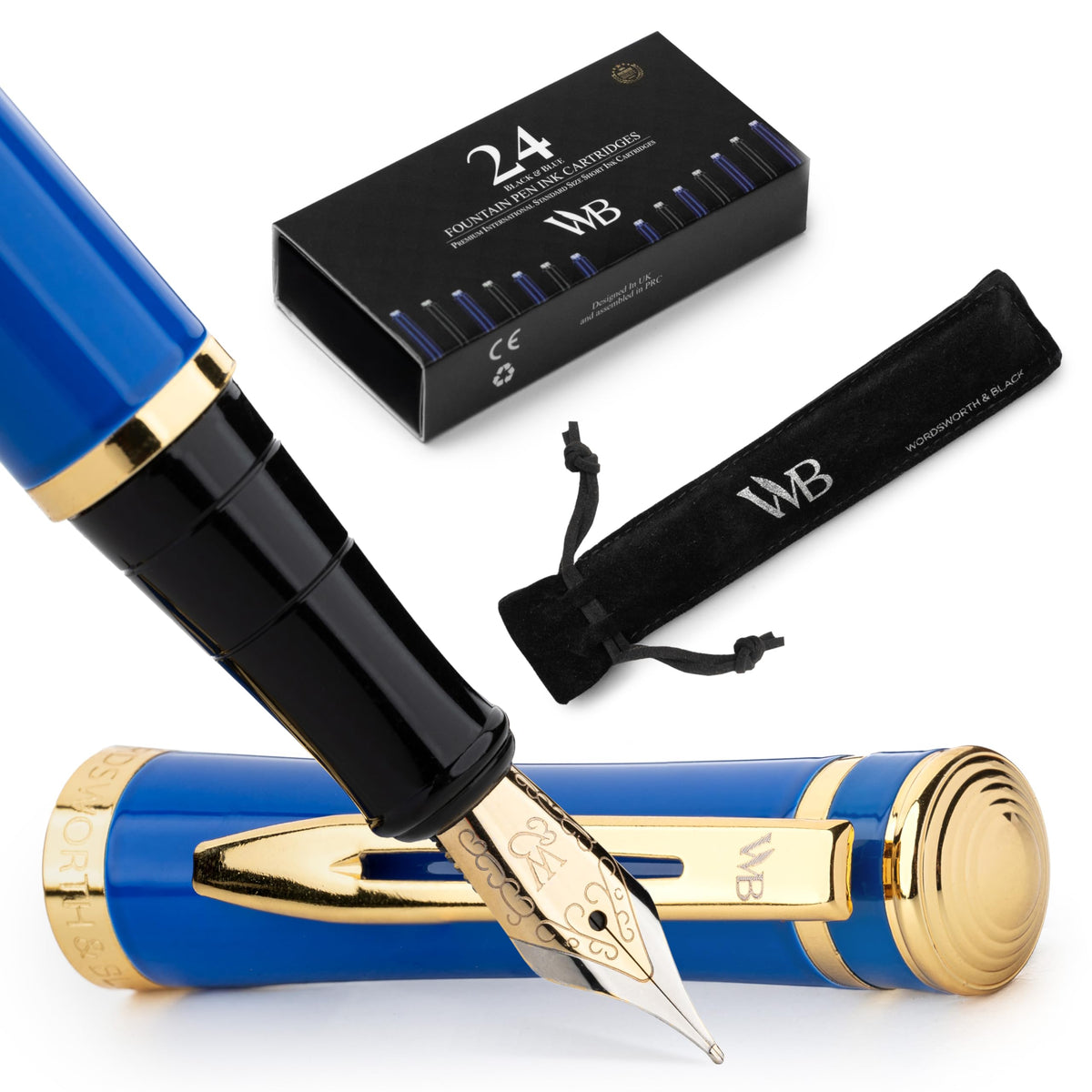 Wordsworth & Black Fountain Pen Set for Writing, Extra Fine Nib, Silver