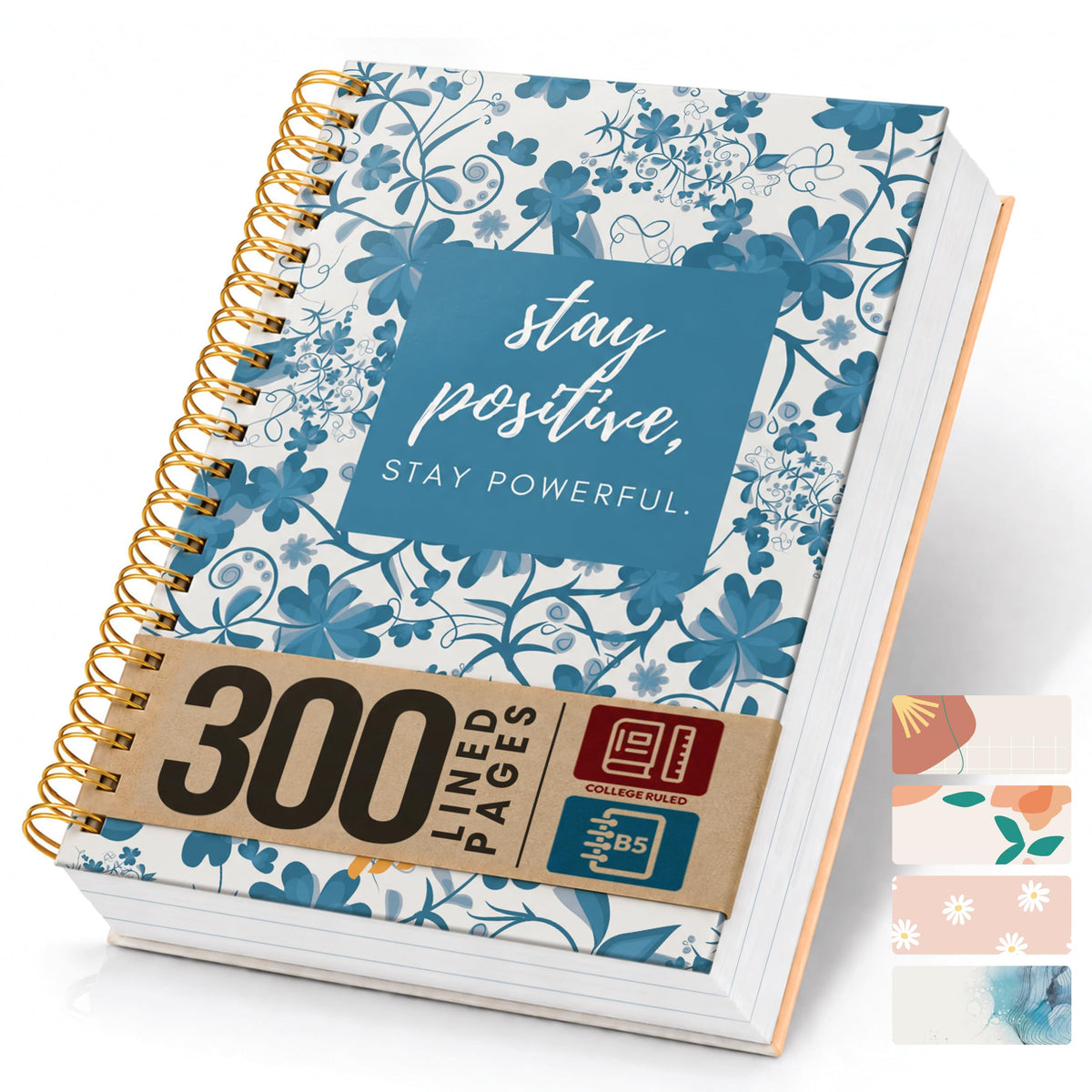 300-Page Hard Cover Notebook with Affirmations - B5 Spiral Bound