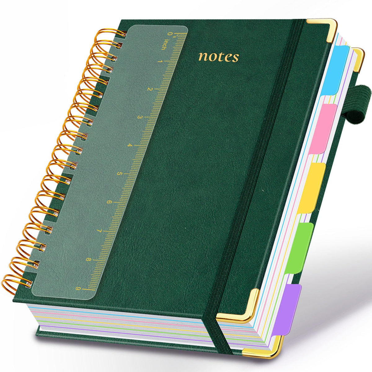 Hardcover Spiral Notebook 8"x10" Journal Notebook with Tabs and Removable Dividers 300 Pages 5 Subject Notebook College Ruled, Faux Leather Spiral Bound Notebook for Women School Work (Purple)