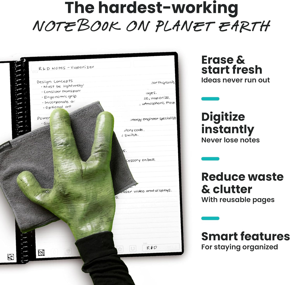 Rocketbook Core Reusable Smart Notebook, Letter Size 8.5x11, Black