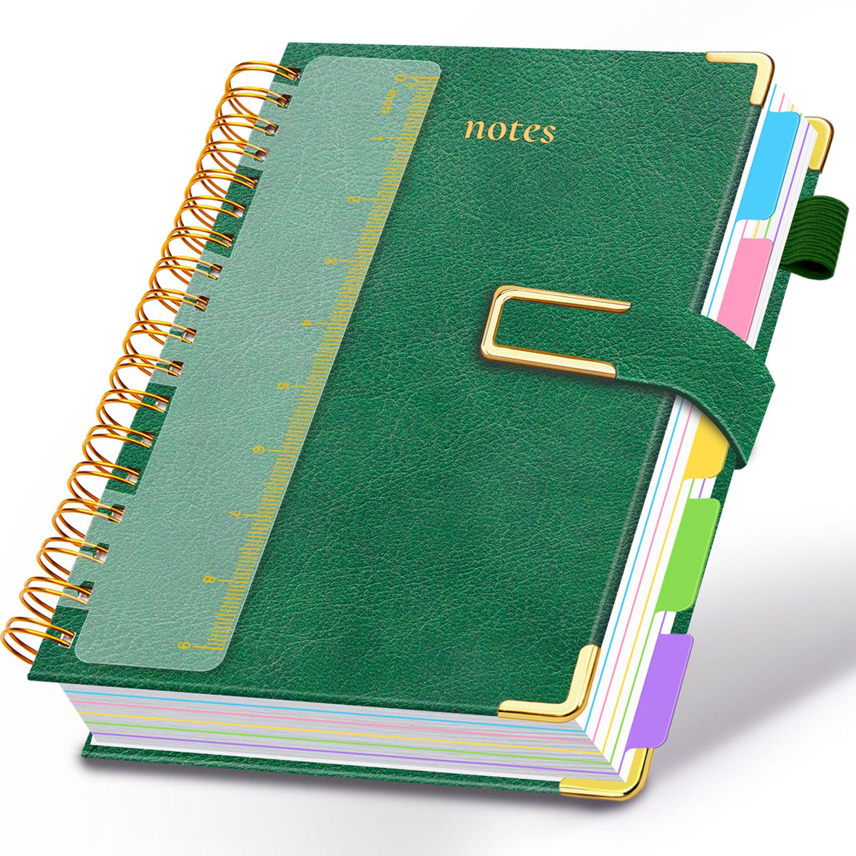 Hardcover Spiral Notebook College Ruled, 6.2"x 8.2" Leather Journal Notebook with Magnetic Closure, 300 Pages 5 Subject Notebook with Dividers Tabs Journal for Women Men, Work, School(Sage Green)