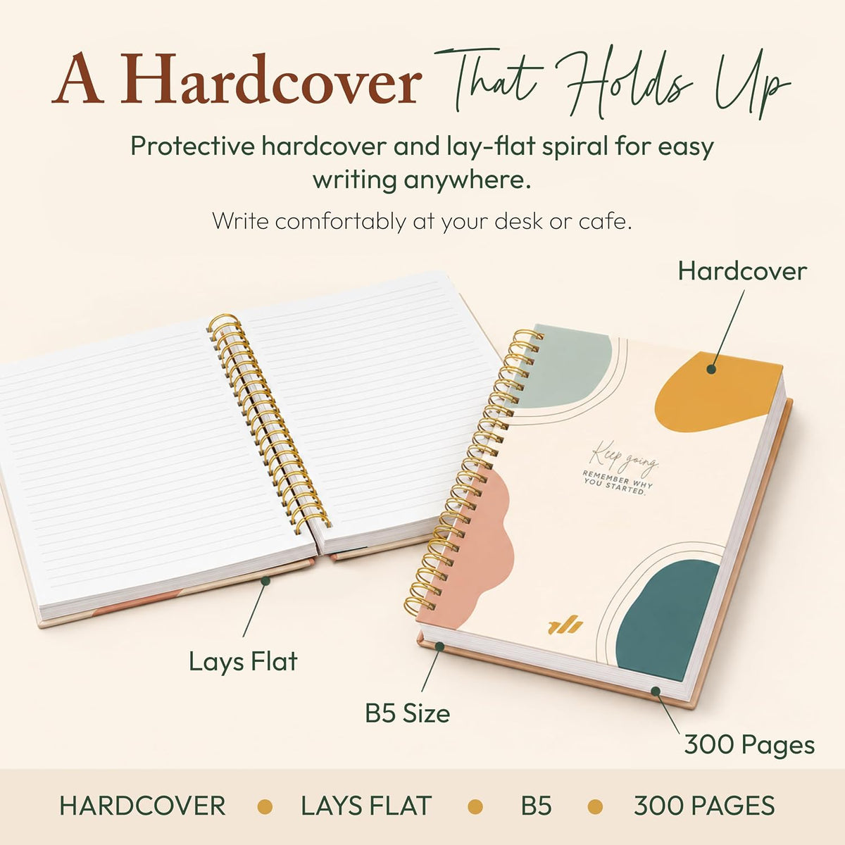 300-Page Hard Cover Notebook with Affirmations - B5 Spiral Bound