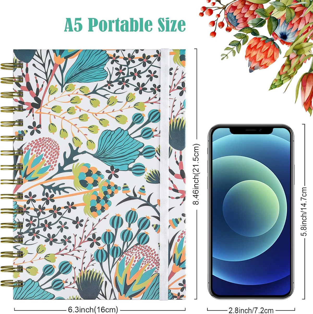 4 Pack Spiral Notebook, A5 Lined Journal for Women, College Ruled 160 Pages