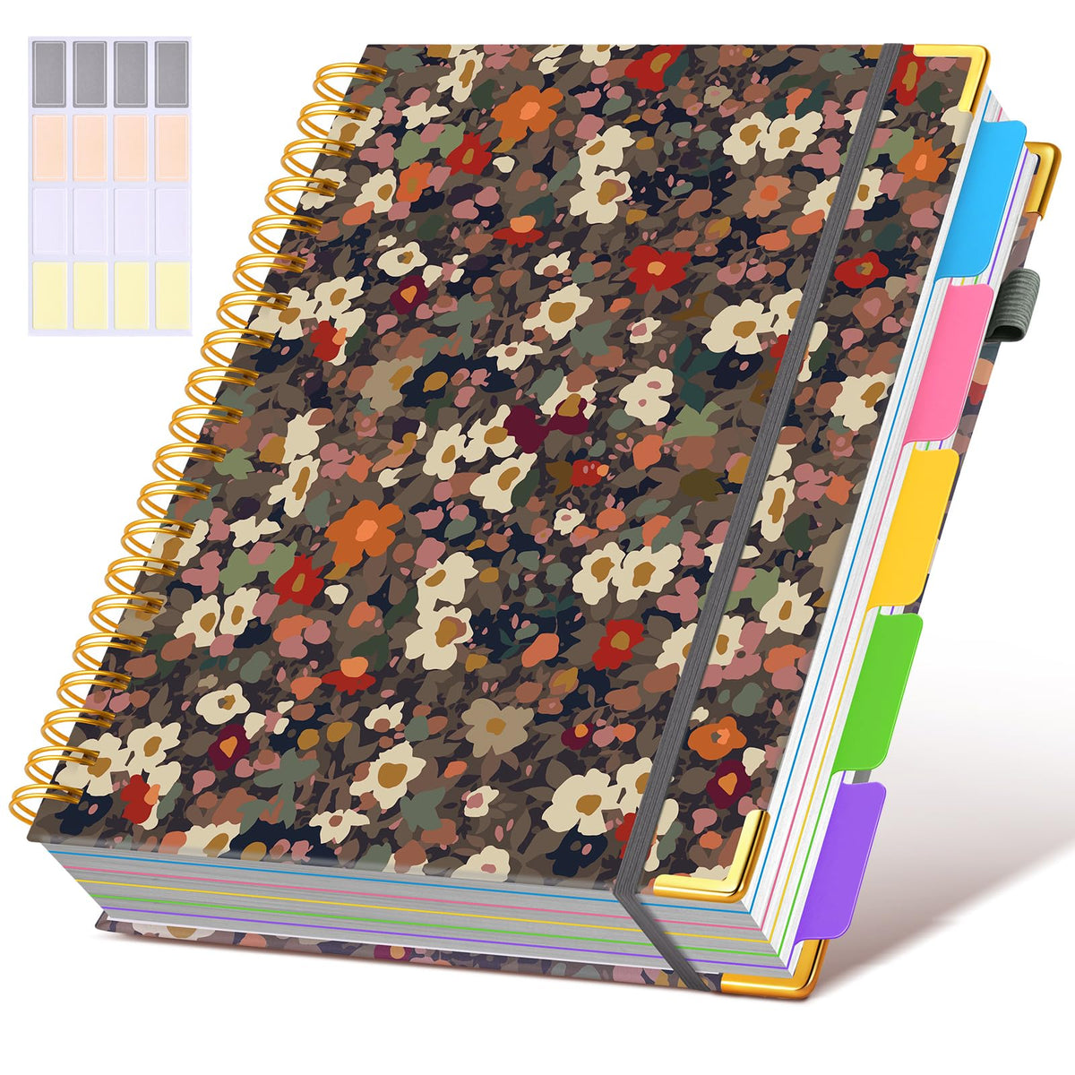 Hardcover Spiral Notebook journal with Removable Dividers Tabs, 300 Pages Leather 5 Subject Notebook College Ruled, 8"x10" Large B5 Notebooks for Work School Note taking, Lined Journal for Women,Green
