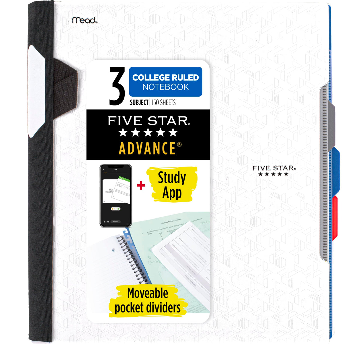 Five Star Advance Spiral Notebook + Study App, 3 Subject, College Ruled Paper, 8-1/2" x 11", 150 Sheets, Spiral Guard, Movable Tabbed Dividers, Pacific Blue (73138)