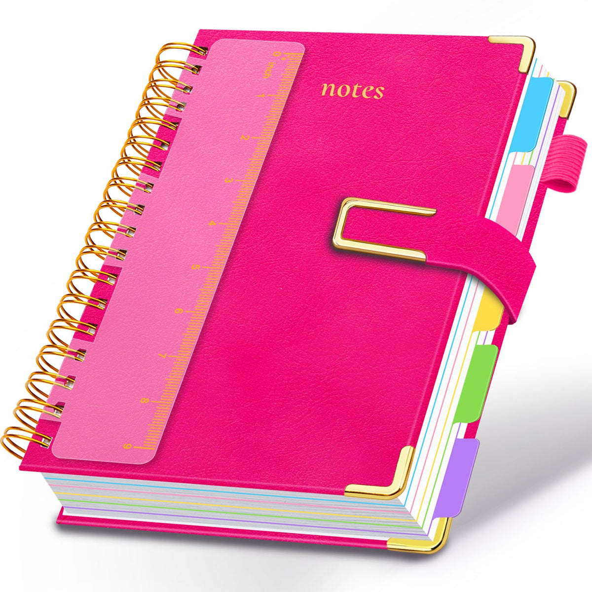 Hardcover Spiral Notebook College Ruled, 6.2"x 8.2" Leather Journal Notebook with Magnetic Closure, 300 Pages 5 Subject Notebook with Dividers Tabs Journal for Women Men, Work, School(Sage Green)