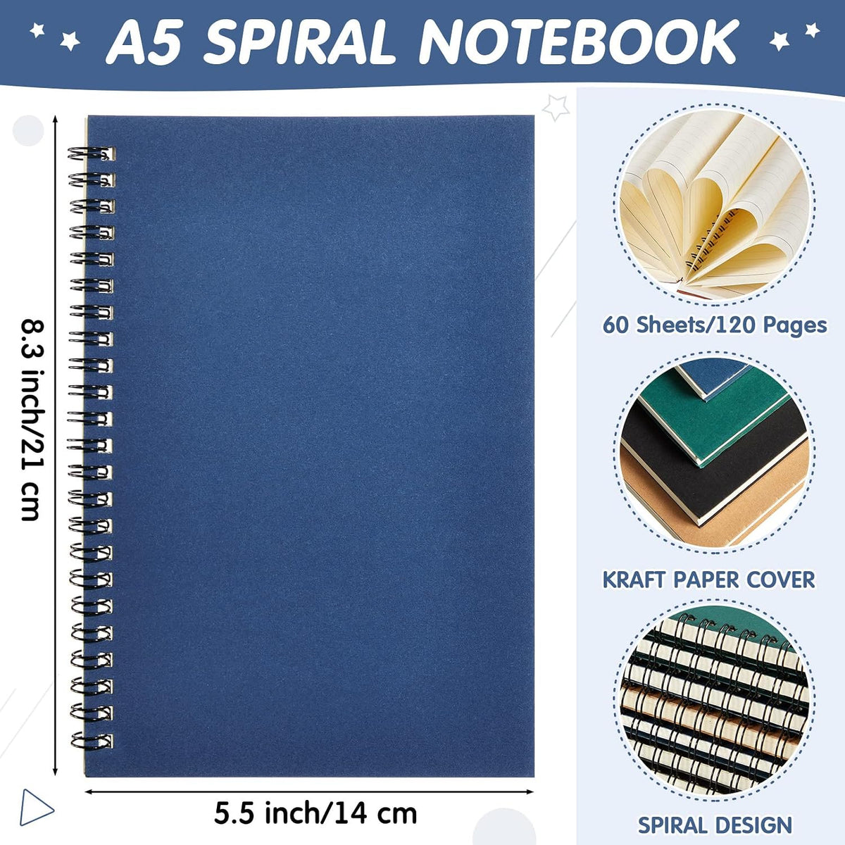 Mimorou 12 Pack Hardcover Spiral Notebook College Ruled A5 Lined Spiral Journal Notebook for Office School Supplies, 100 Pages/ 50 Sheets, 8.3 x 5.5 Inches