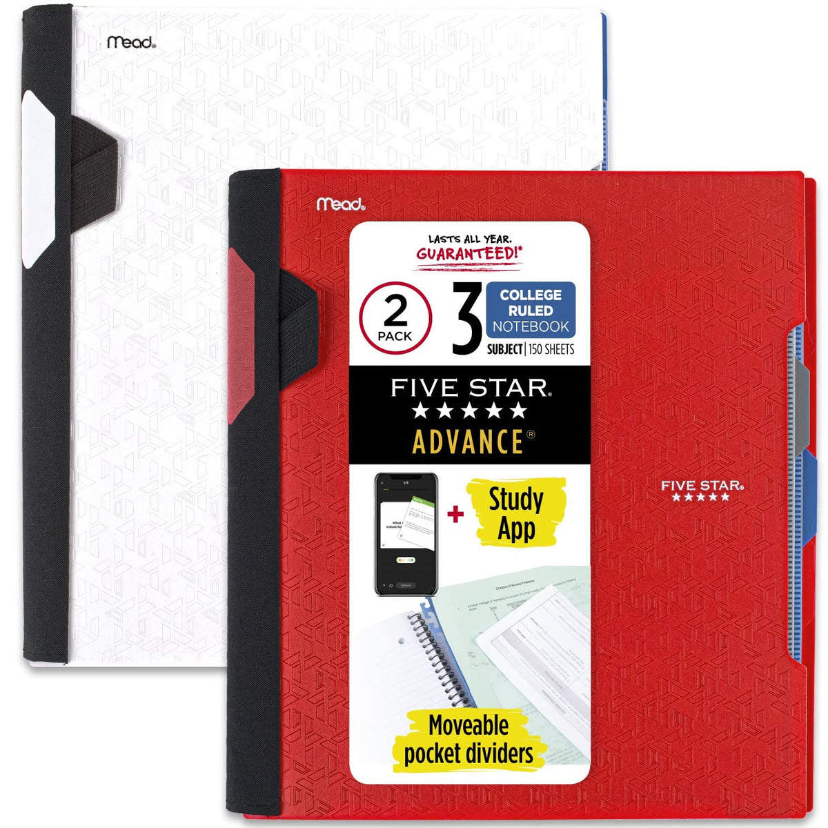 Five Star Advance Spiral Notebook + Study App, 3 Subject, College Ruled Paper, 8-1/2" x 11", 150 Sheets, Spiral Guard, Movable Tabbed Dividers, Pacific Blue (73138)
