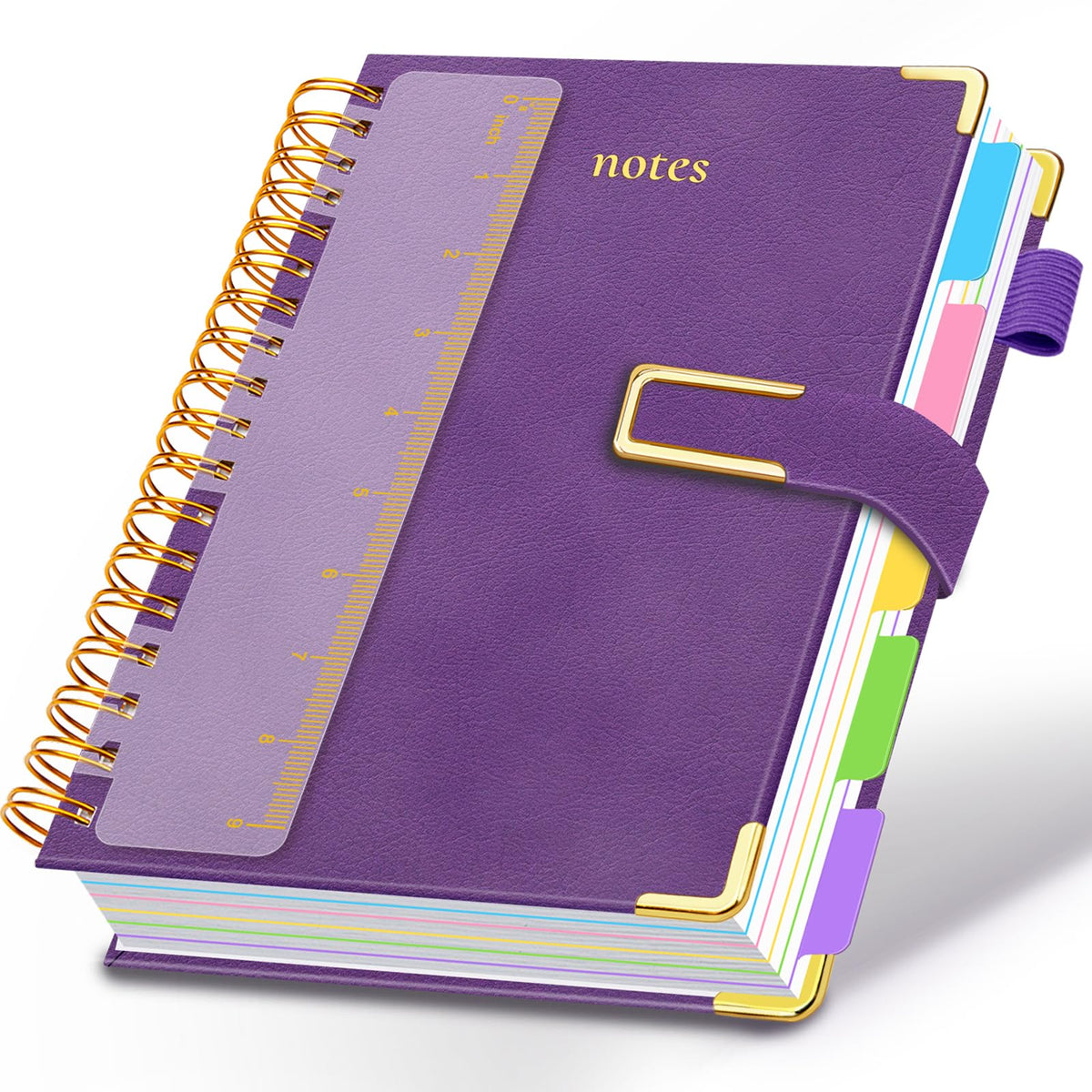 Hardcover Spiral Notebook College Ruled, 6.2"x 8.2" Leather Journal Notebook with Magnetic Closure, 300 Pages 5 Subject Notebook with Dividers Tabs Journal for Women Men, Work, School(Sage Green)
