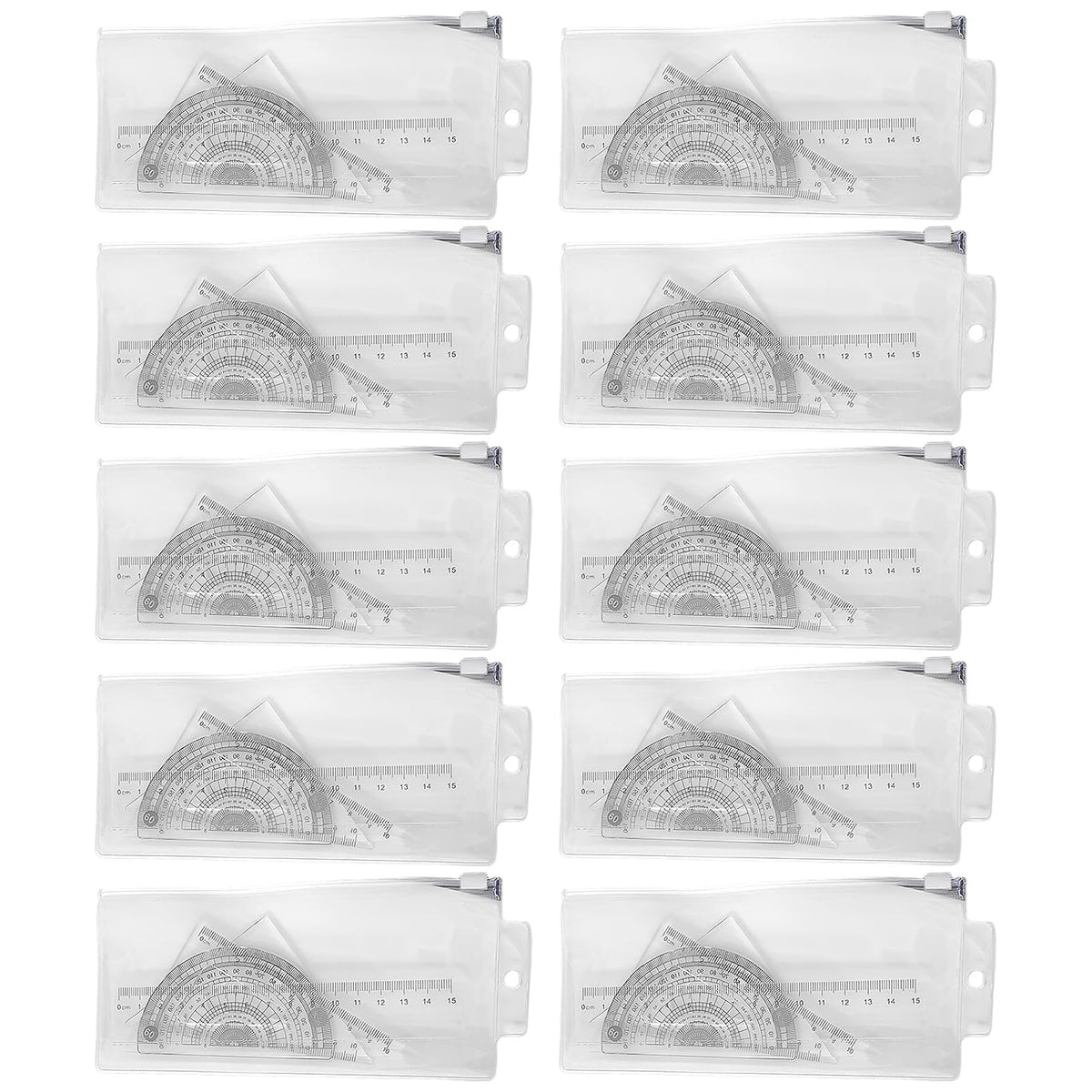 10 Pcs Ruler Set, Transparent Plastic Triangular Rulers, Protractors and Straightedge, Measuring Tools for Drawing, Clear Markings, Metric and Imperial Scales, for Art Studio and Home Use