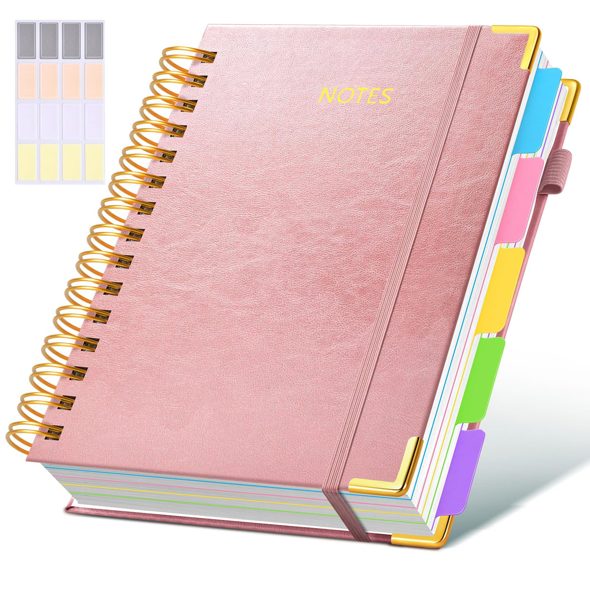 Hardcover Spiral Notebook journal with Removable Dividers Tabs, 300 Pages Leather 5 Subject Notebook College Ruled, 8"x10" Large B5 Notebooks for Work School Note taking, Lined Journal for Women,Green