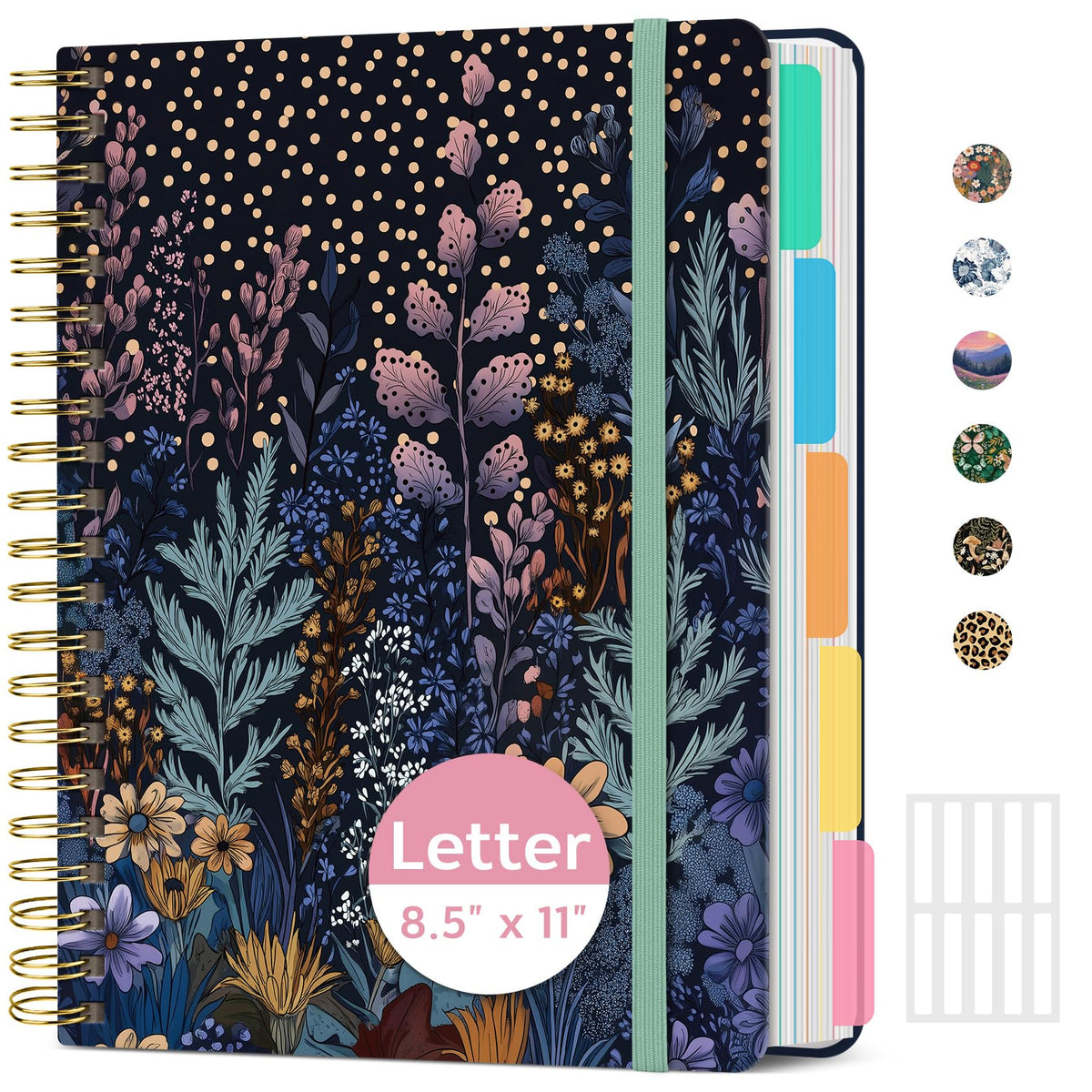 Taja Cute Large Spiral Lined Notebook for Work with 5 Removable Dividers