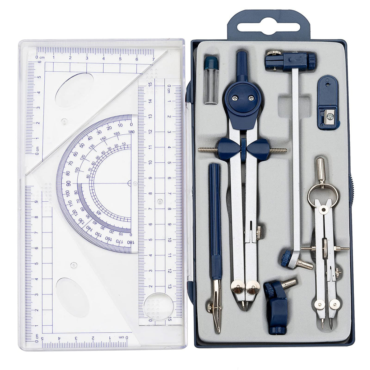 13 Pcs Compass and Protractors Set Math Compass Geometry Tool with Case