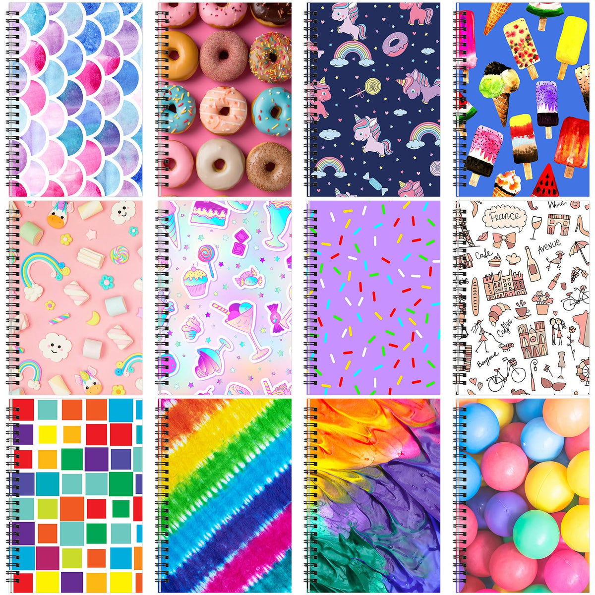 Fuutreo 12 Pcs Spiral Notebook for Work, 8.3 x 5.7 Candy Color, Classic