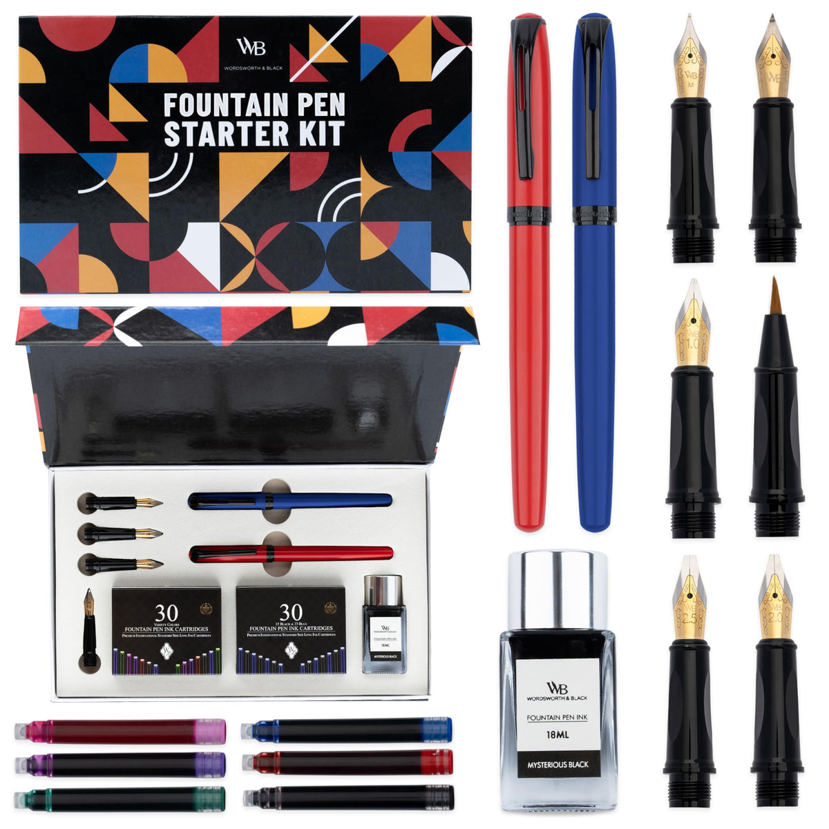 Wordsworth & Black Fountain Pen Set for Beginners, Calligraphy Kit, Black