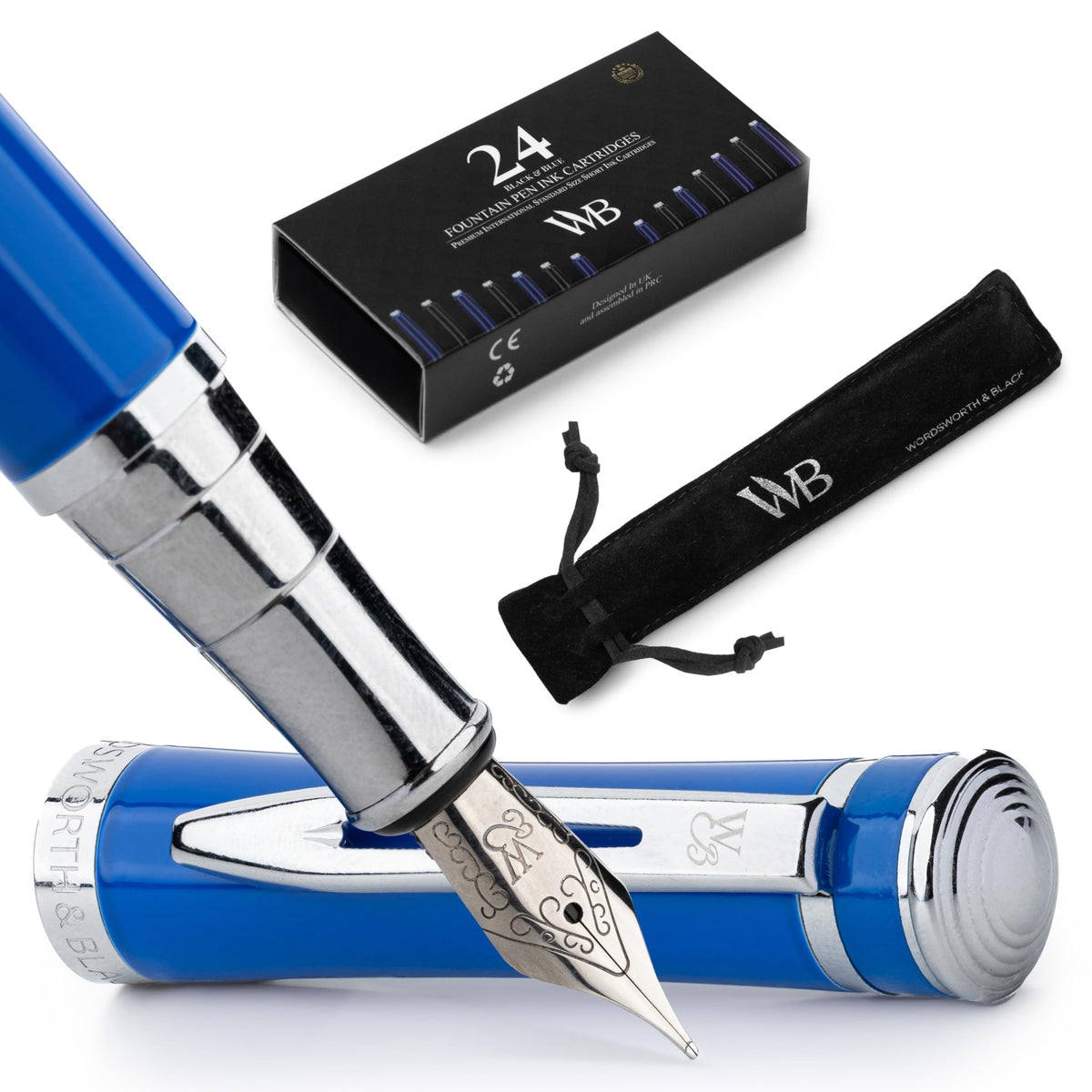 Wordsworth & Black Fountain Pen Set for Writing, Extra Fine Nib, Silver
