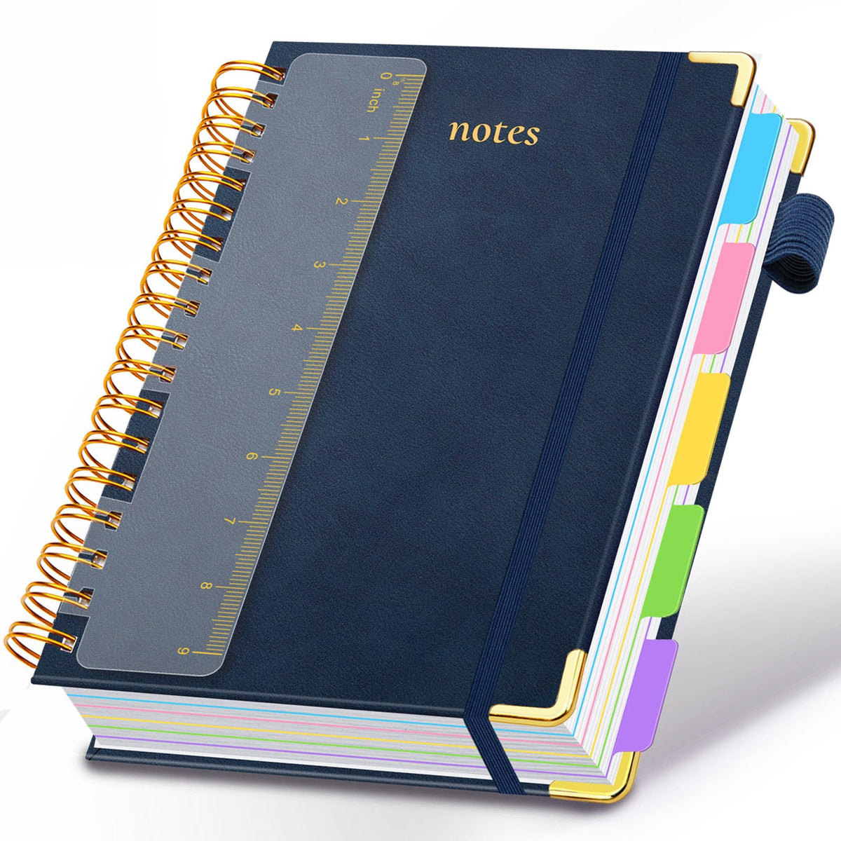 Hardcover Spiral Notebook 8"x10" Journal Notebook with Tabs and Removable Dividers 300 Pages 5 Subject Notebook College Ruled, Faux Leather Spiral Bound Notebook for Women School Work (Purple)