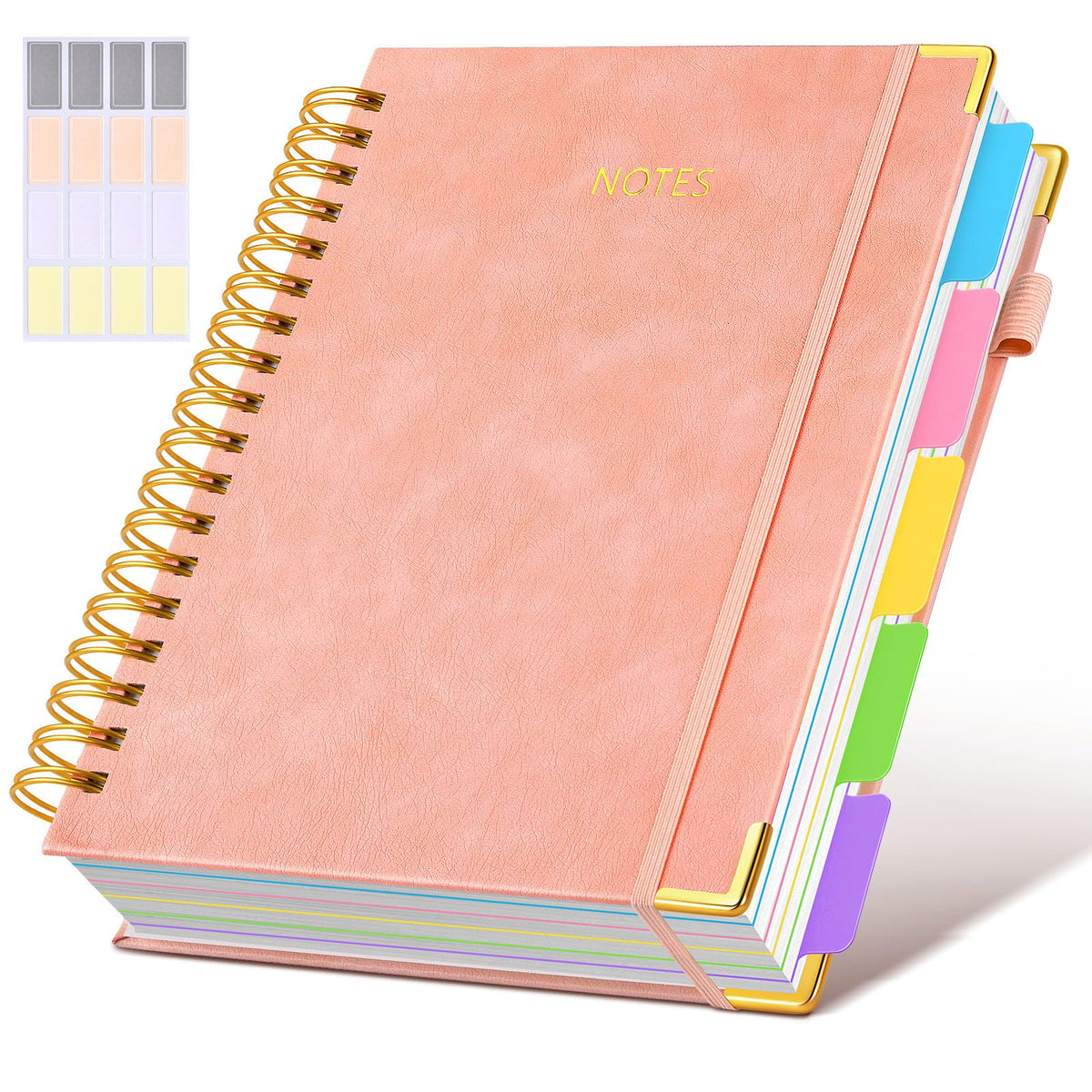 Hardcover Spiral Notebook journal with Removable Dividers Tabs, 300 Pages Leather 5 Subject Notebook College Ruled, 8"x10" Large B5 Notebooks for Work School Note taking, Lined Journal for Women,Green