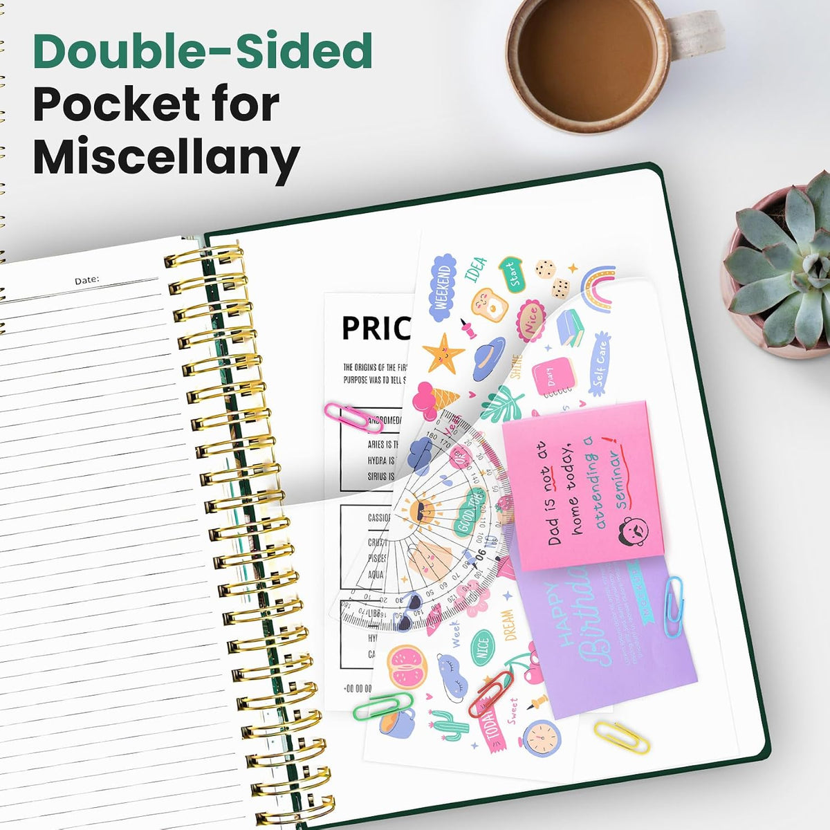 Taja Cute Large Spiral Lined Notebook for Work with 5 Removable Dividers