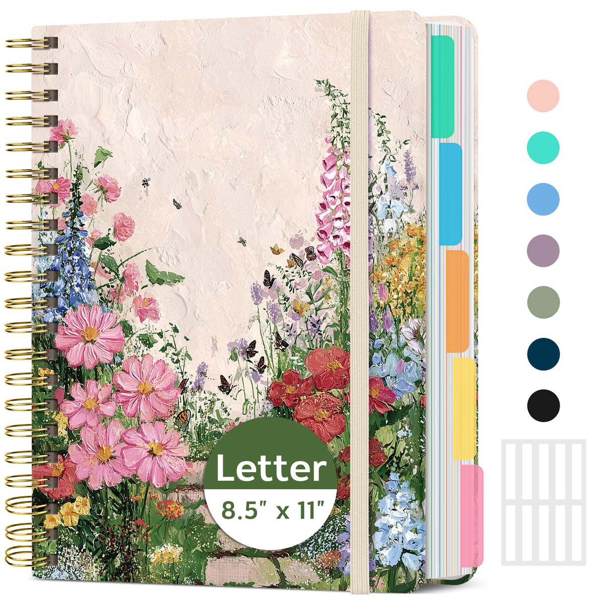 Taja Cute Large Spiral Lined Notebook for Work with 5 Removable Dividers