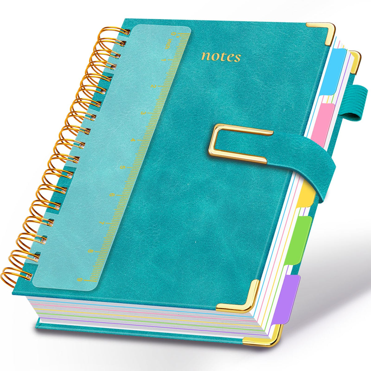 Hardcover Spiral Notebook College Ruled, 6.2"x 8.2" Leather Journal Notebook with Magnetic Closure, 300 Pages 5 Subject Notebook with Dividers Tabs Journal for Women Men, Work, School(Sage Green)