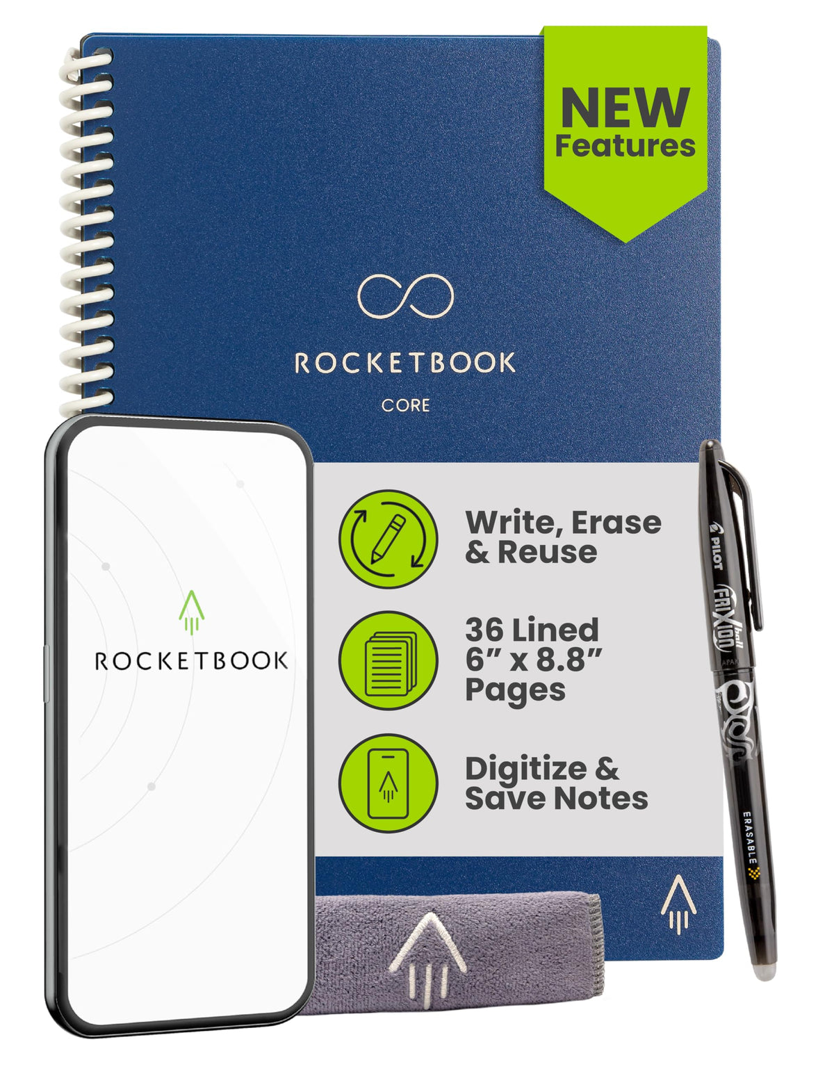 Rocketbook Core Reusable Smart Notebook, Letter Size 8.5x11, Black