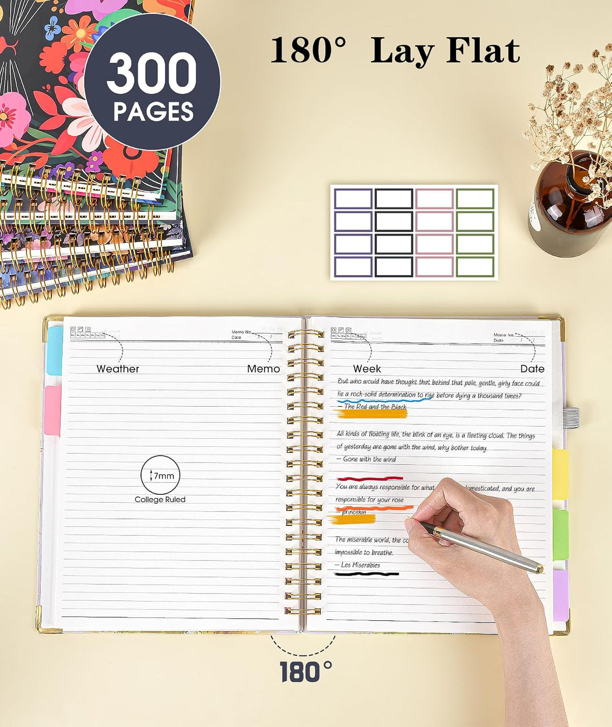 Large Spiral Notebook Journal 8.5"x11" with Divider Tabs, 300 Pages 5 Subject Notebooks for Work School, Cute Lined Journal for Women, A4 Hardcover Spiral Notebook College Ruled,ColorfulTreeofLife