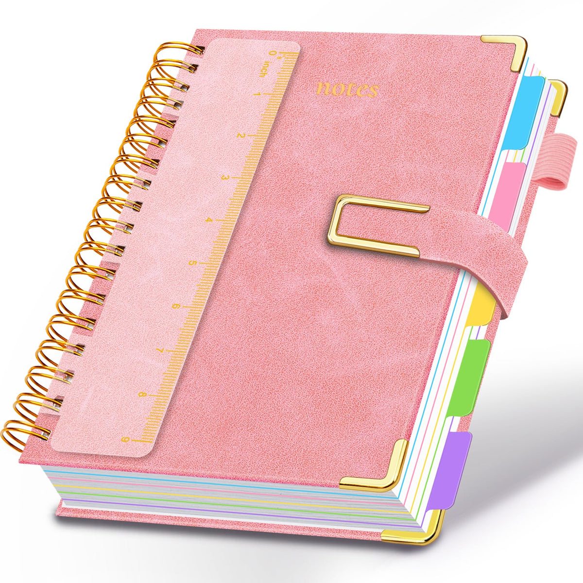 Hardcover Spiral Notebook College Ruled, 6.2"x 8.2" Leather Journal Notebook with Magnetic Closure, 300 Pages 5 Subject Notebook with Dividers Tabs Journal for Women Men, Work, School(Sage Green)