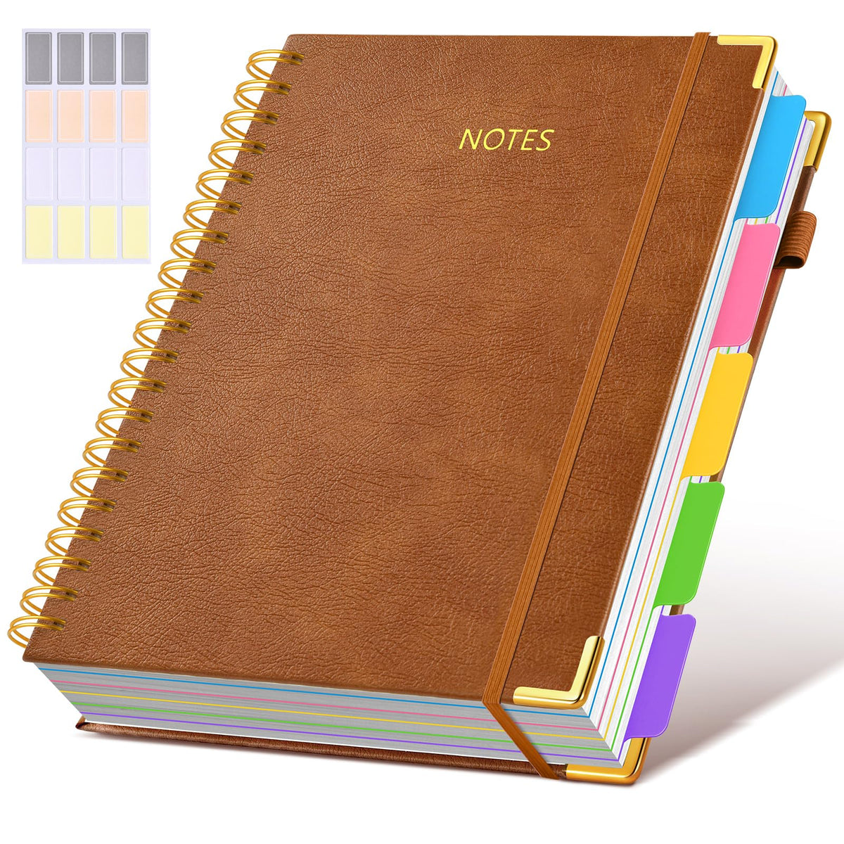 Hardcover Spiral Notebook journal with Removable Dividers Tabs, 300 Pages Leather 5 Subject Notebook College Ruled, 8"x10" Large B5 Notebooks for Work School Note taking, Lined Journal for Women,Green