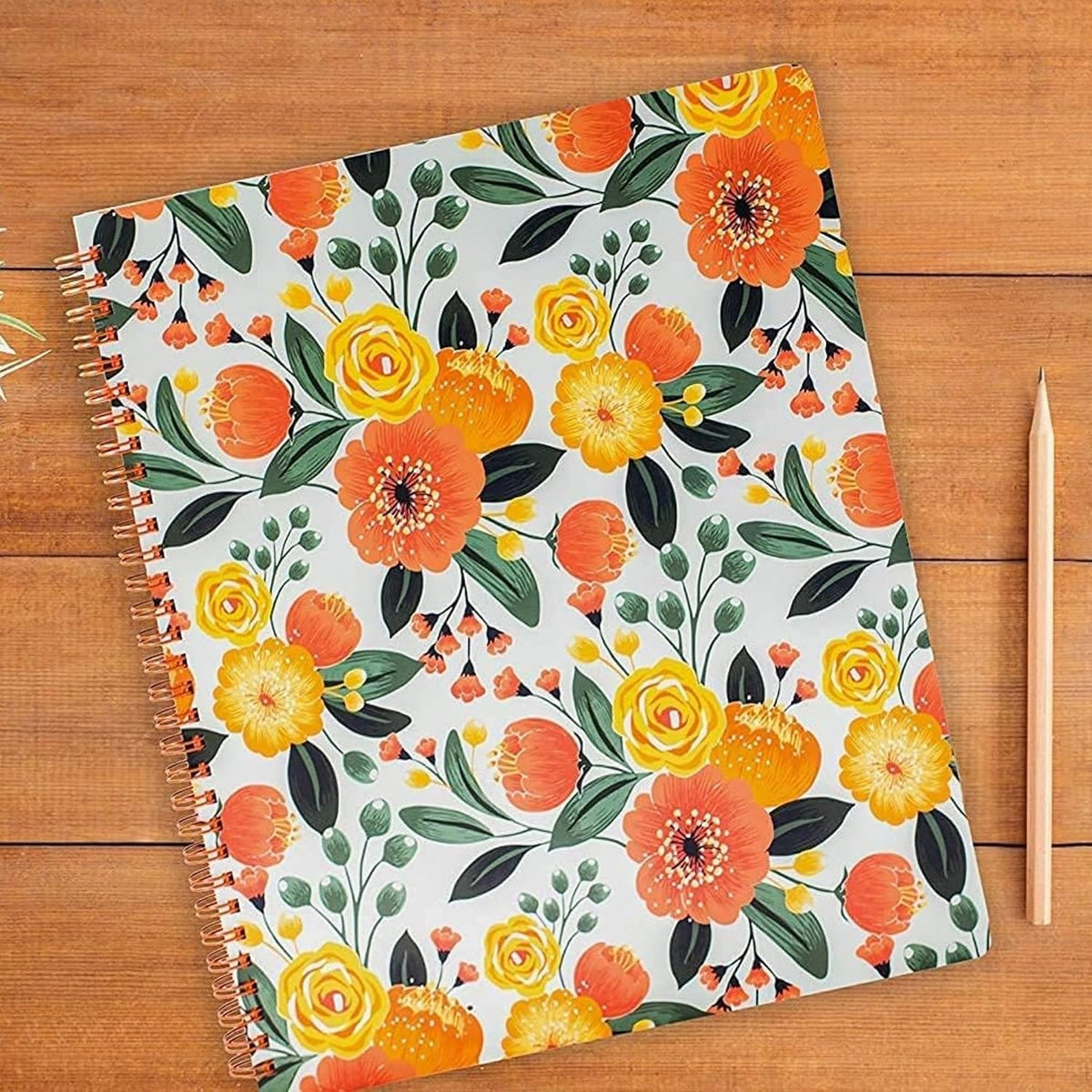 Steel Mill & Co. Cute Floral Large Spiral Notebook, Orange Flower
