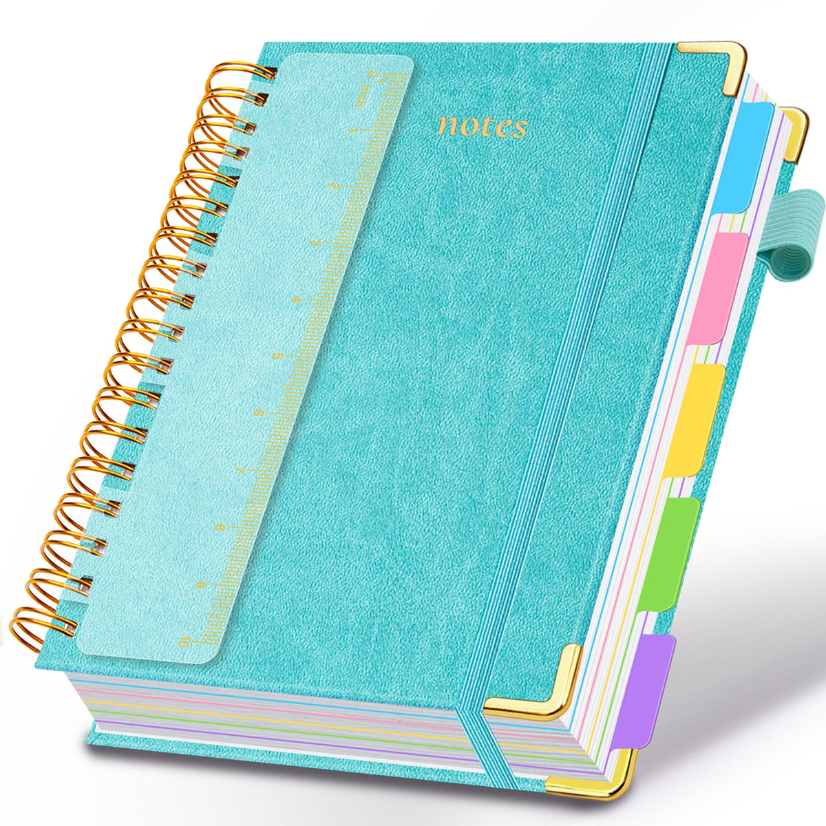 Hardcover Spiral Notebook 8"x10" Journal Notebook with Tabs and Removable Dividers 300 Pages 5 Subject Notebook College Ruled, Faux Leather Spiral Bound Notebook for Women School Work (Purple)