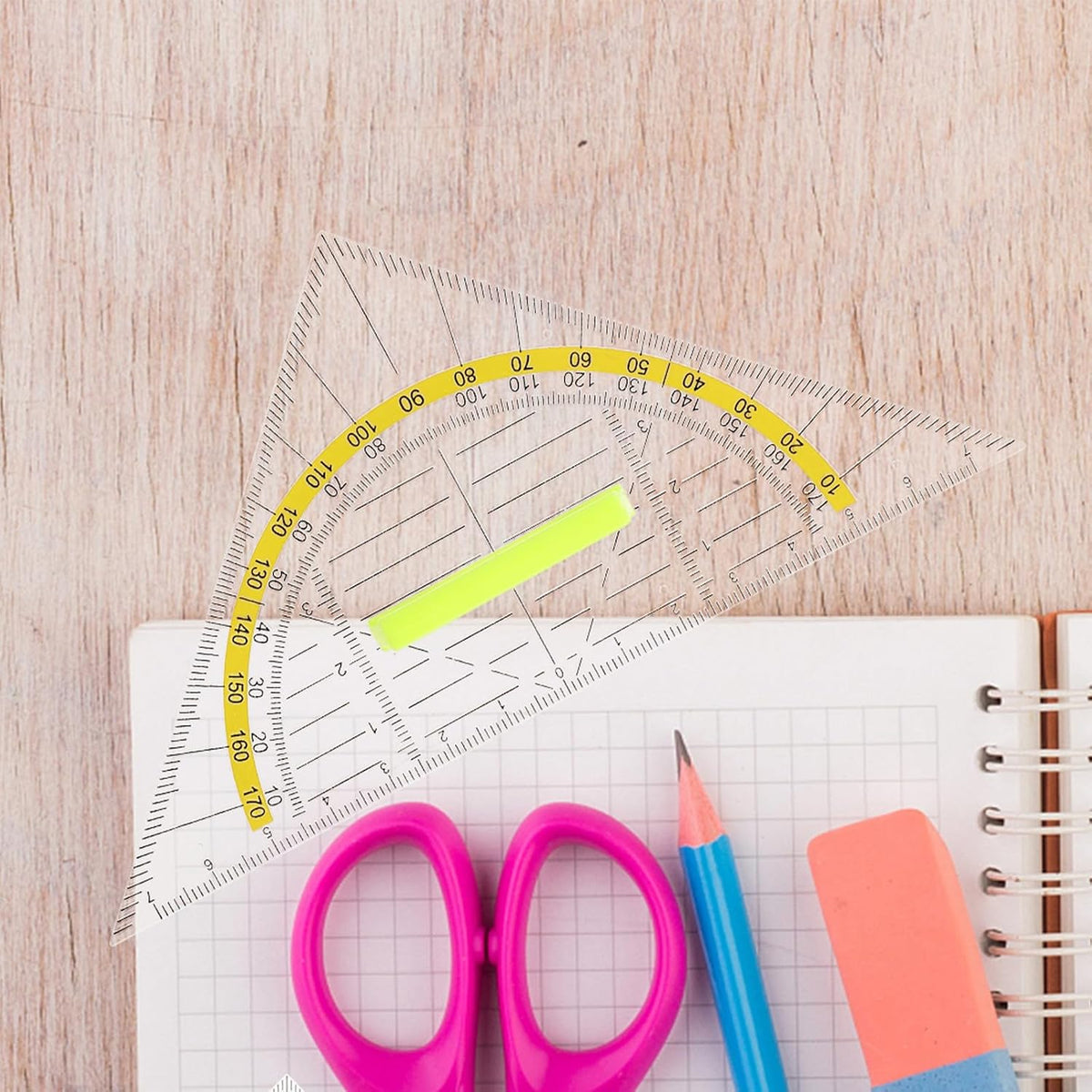 10pcs Plastic Triangle Ruler with Handle, Geometry Set for School