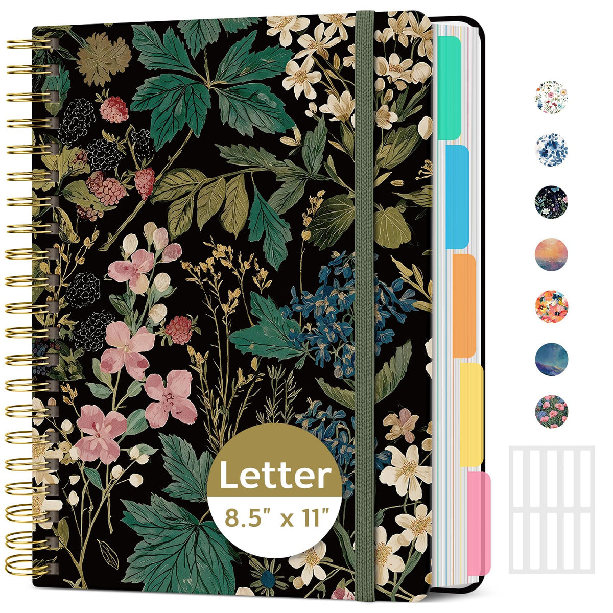 Taja Cute Large Spiral Lined Notebook for Work with 5 Removable Dividers