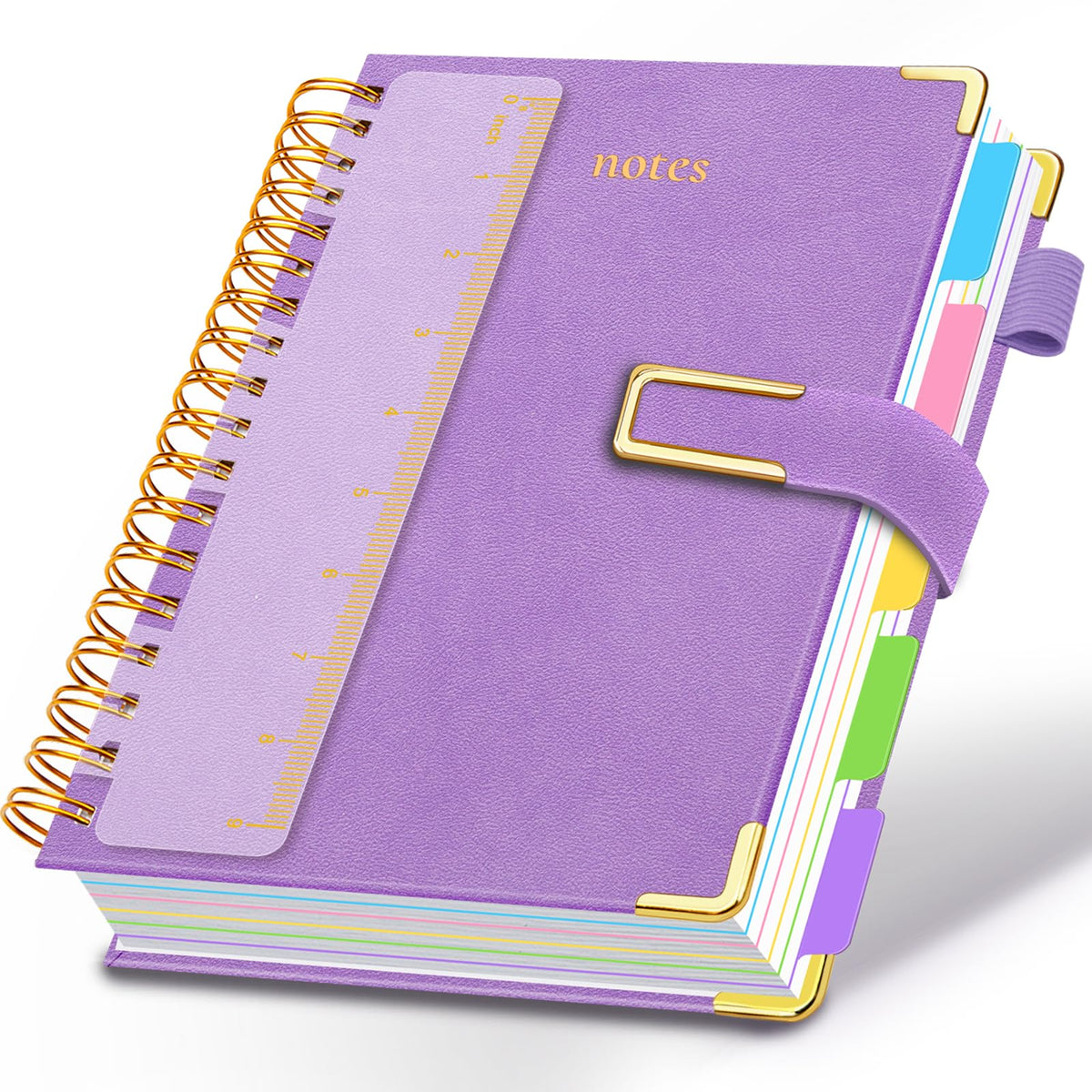 Hardcover Spiral Notebook College Ruled, 6.2"x 8.2" Leather Journal Notebook with Magnetic Closure, 300 Pages 5 Subject Notebook with Dividers Tabs Journal for Women Men, Work, School(Sage Green)