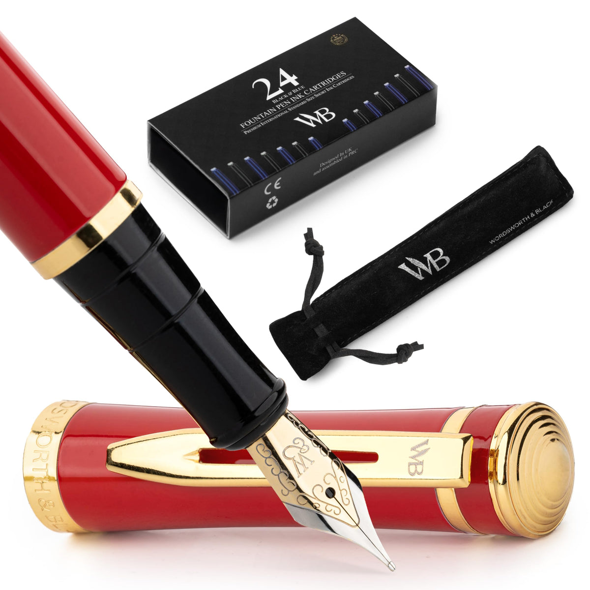 Wordsworth & Black Fountain Pen Set for Writing, Extra Fine Nib, Silver