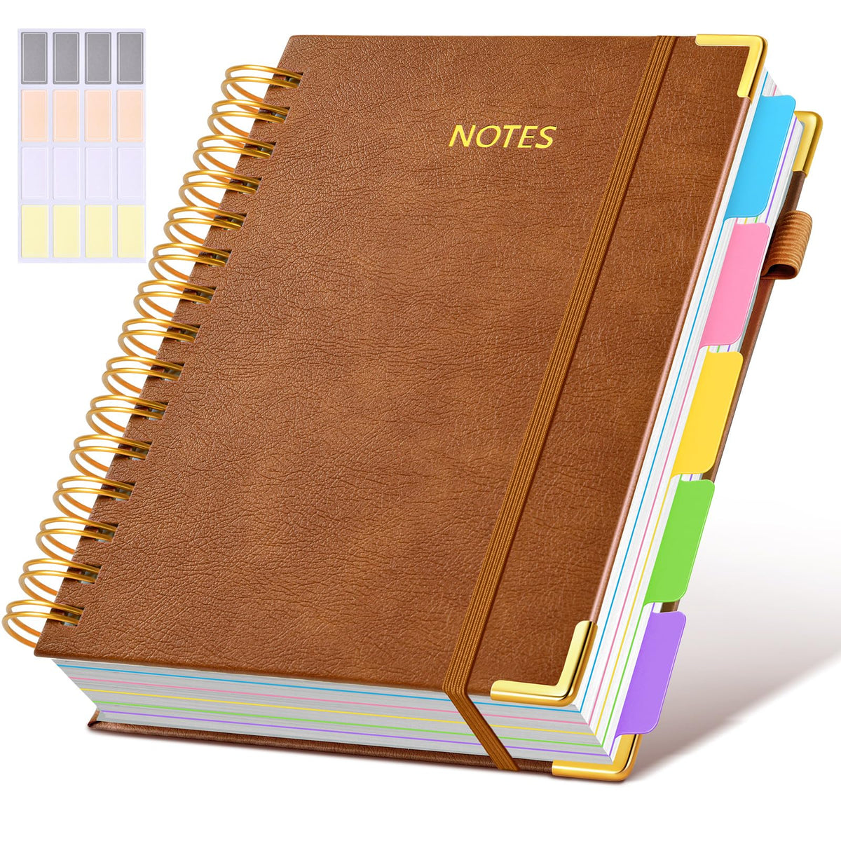 Hardcover Spiral Notebook journal with Removable Dividers Tabs, 300 Pages Leather 5 Subject Notebook College Ruled, 8"x10" Large B5 Notebooks for Work School Note taking, Lined Journal for Women,Green
