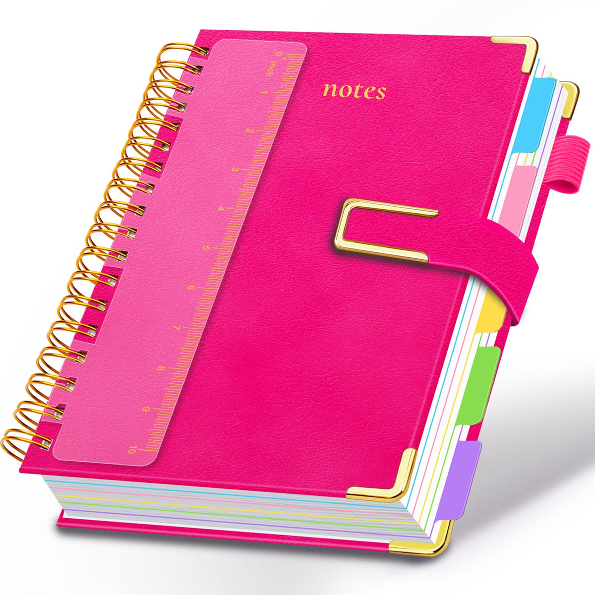 Hardcover Spiral Notebook College Ruled, 6.2"x 8.2" Leather Journal Notebook with Magnetic Closure, 300 Pages 5 Subject Notebook with Dividers Tabs Journal for Women Men, Work, School(Sage Green)