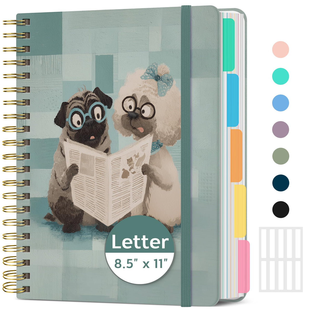 Taja Cute Large Spiral Lined Notebook for Work with 5 Removable Dividers