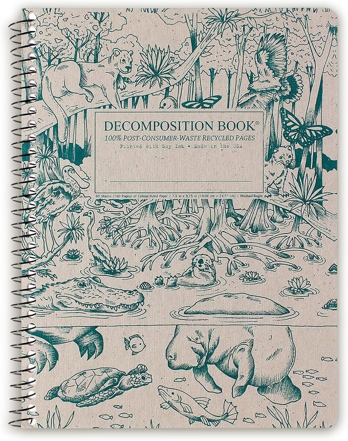 Decomposition Everglades College Ruled Spiral Notebook - 9.75 x 7.5 Journal with 160 Lined Pages - 100% Recycled Paper - Notebooks for School Supplies, Home & Office - Made in USA