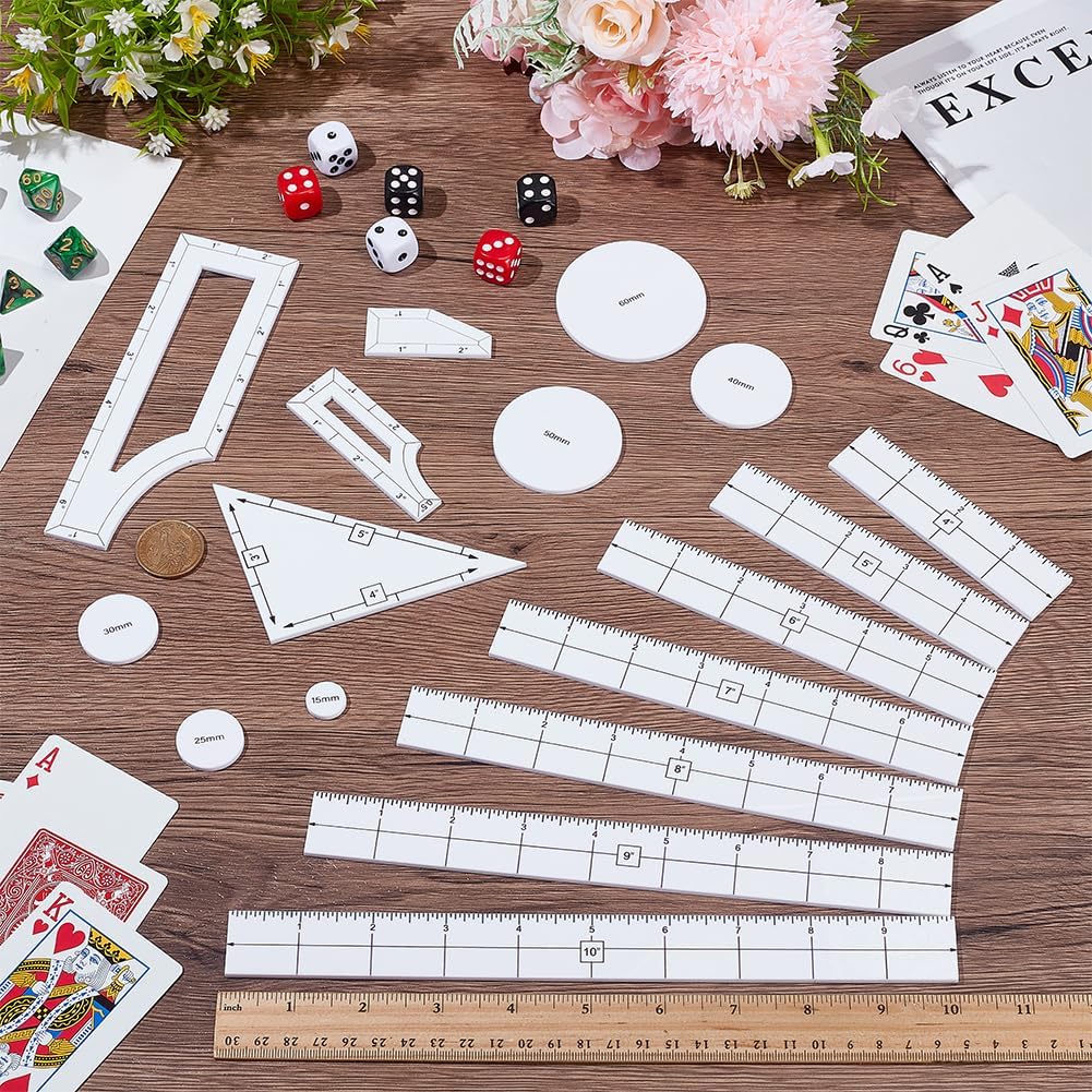 BENECREAT 17PCS Objective Point Markers, Acrylic Ruler Objective Makers Set, Round Objective Marker Gaming Accessory, War Games Measuring Ruler for Tabletop Wargames Templates Set (White)
